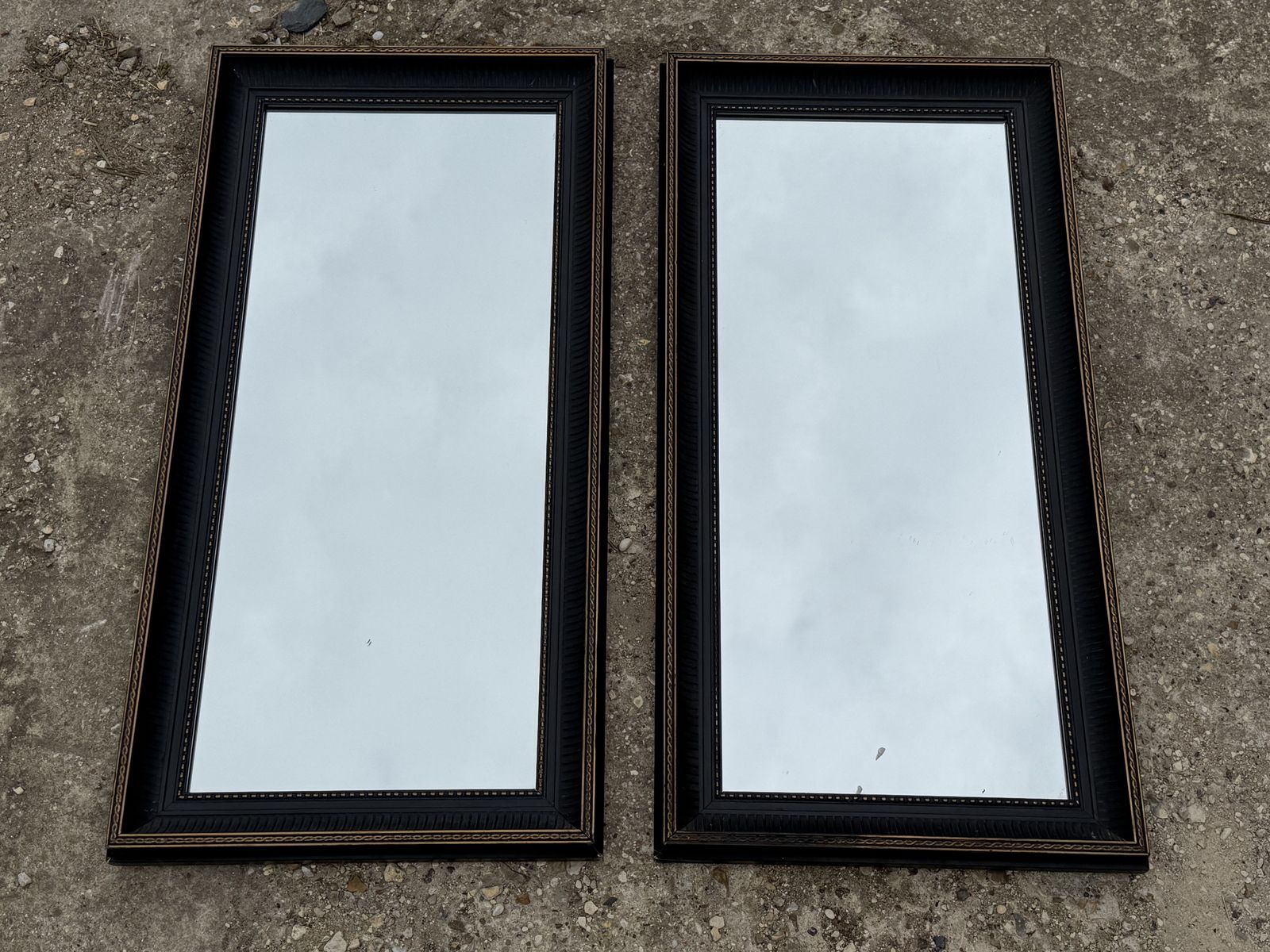 Pair Of Black And Gold Mirrors Minimal Sophisticated Wall Mirrors photo for sale
