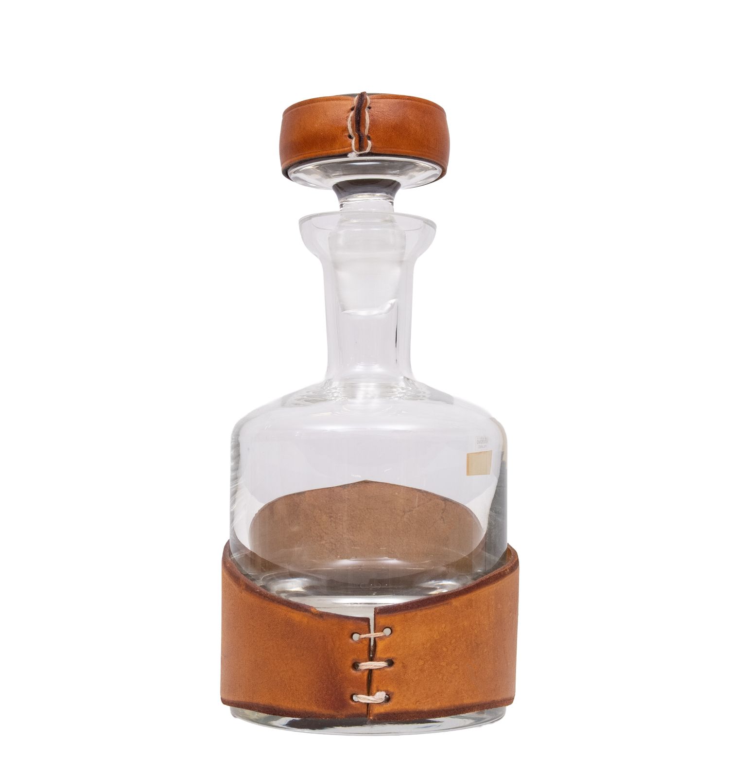 Krosno Poland handgeblazen whiskyfles met leren omhulsel photo 420.0