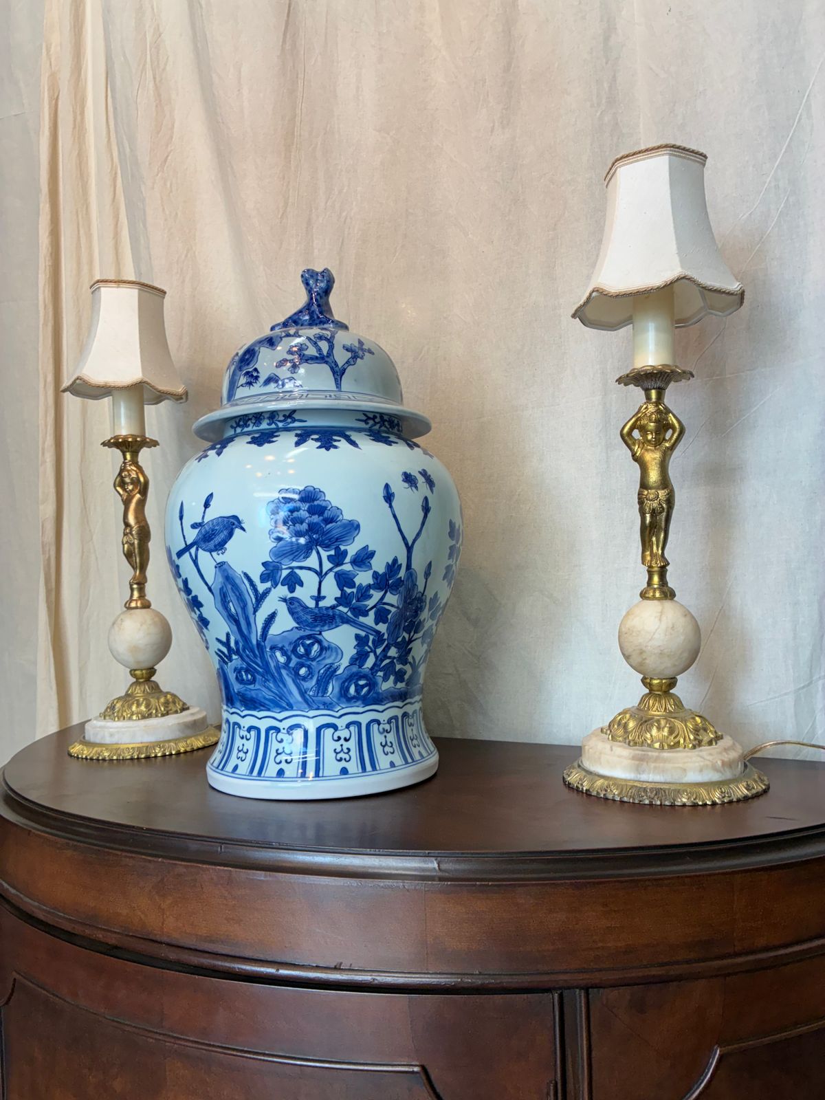Antique French Pair Of Lamps Cherub Gold And Marble Table Lamps photo furniture