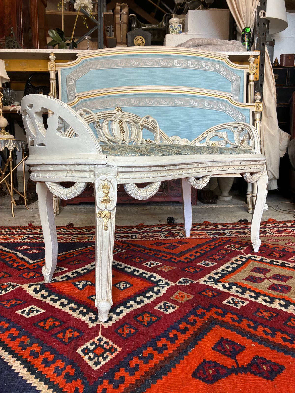 photo furniture Antique French Window Seat 2 Seater Bench