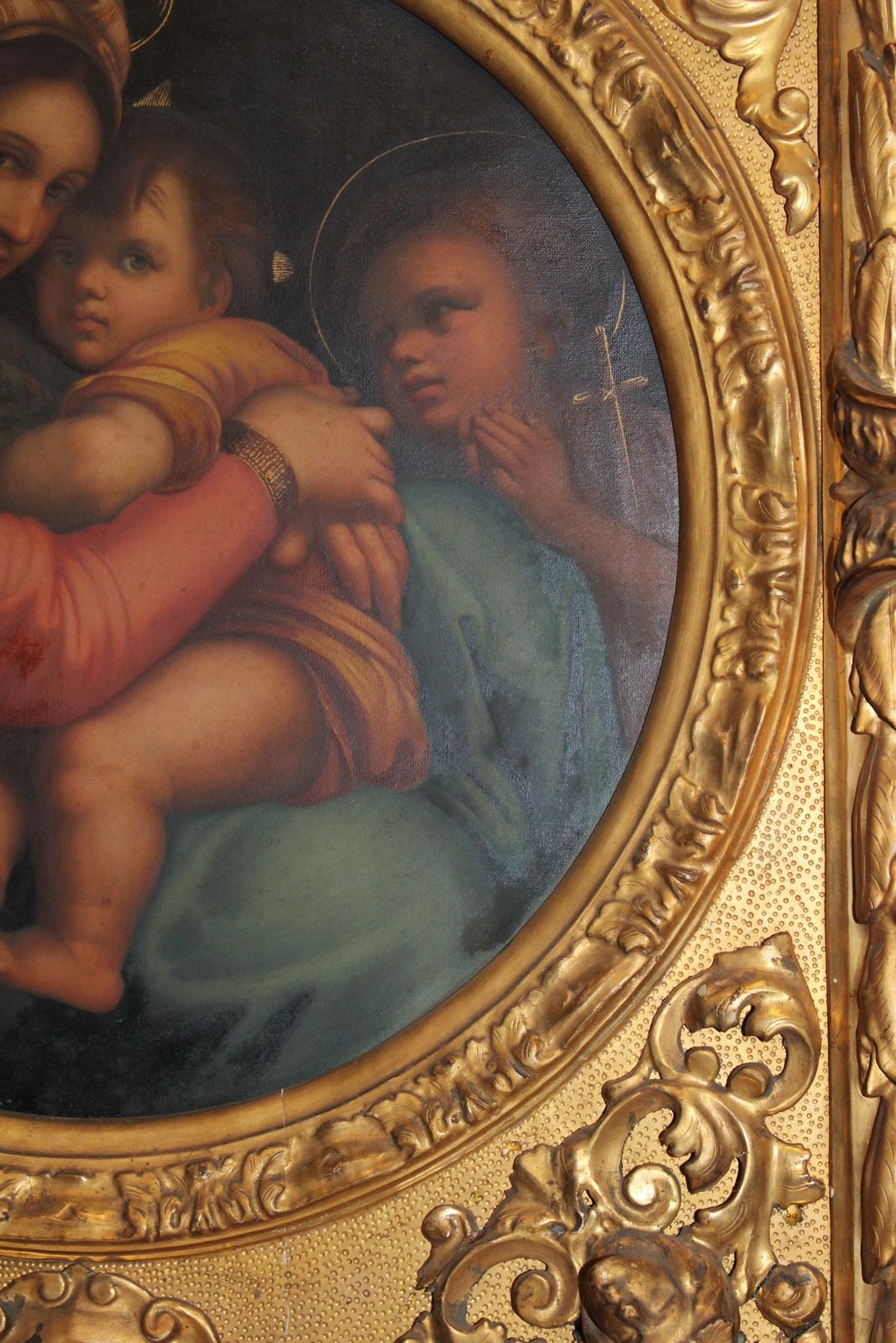 photo for sale Antique 19th Century Oil On Canvas Madonna Of The Chair After Raphael