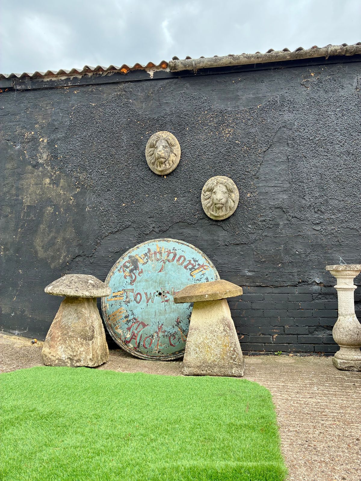 Pair Of Vintage Stone Lion Head Wall Plaques Garden Wall Decor photo furniture