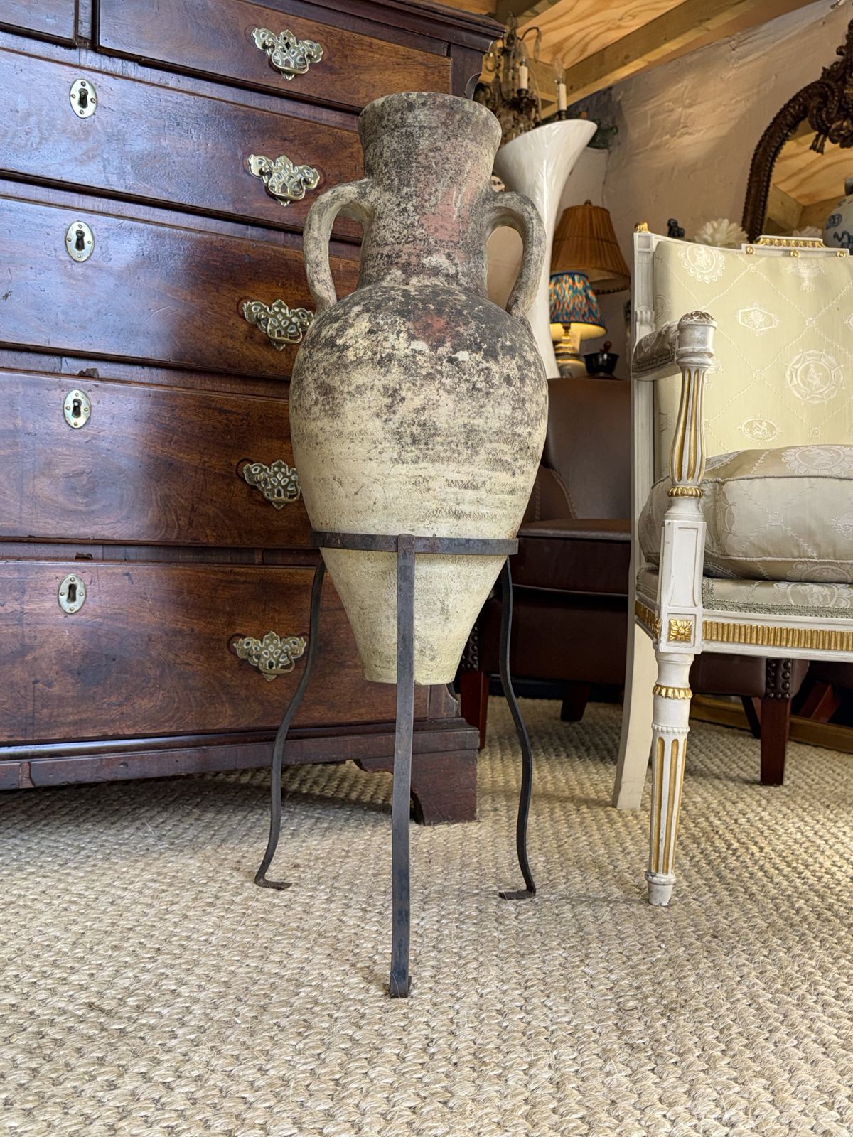 Olive Urn On Metal Stand Terracotta Pottery Amphora photo Home Decor