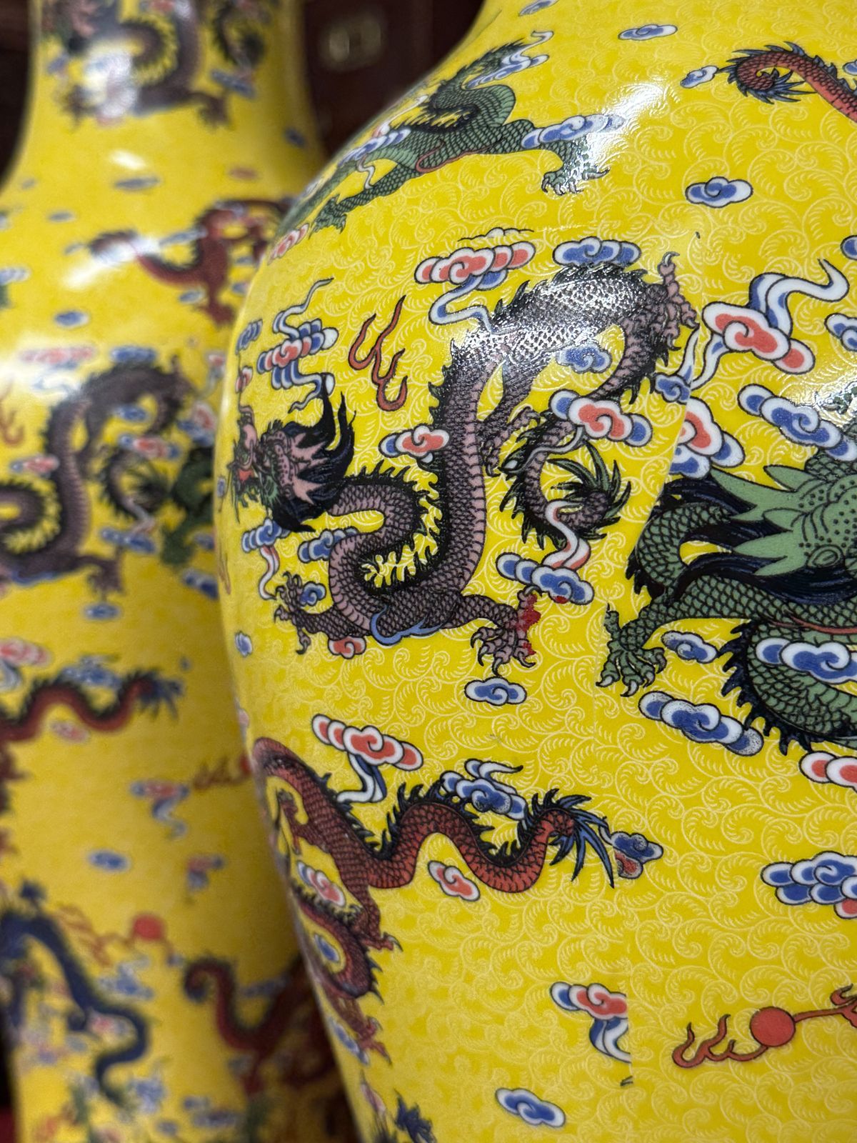 Pair Of Vibrant Decorative Chinese Vases Urns photo vintage