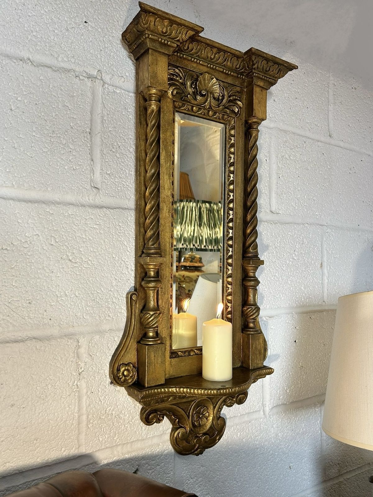 Antique French Style Gilt Wall Mirror Vanity Mirror Chas. H. West Mirror Shelf