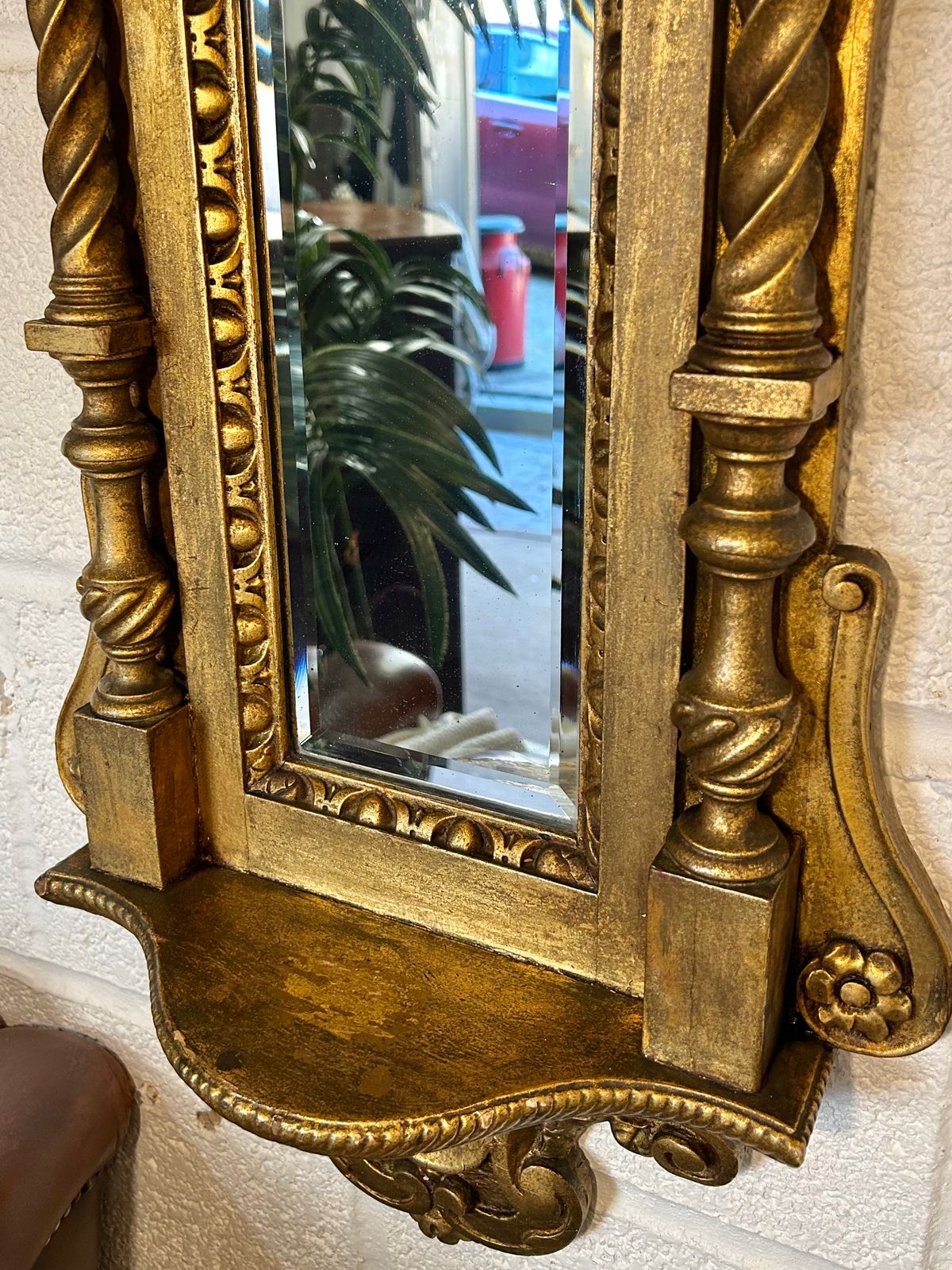 Antique French Style Gilt Wall Mirror Vanity Mirror Chas. H. West Mirror Shelf photo 375.0