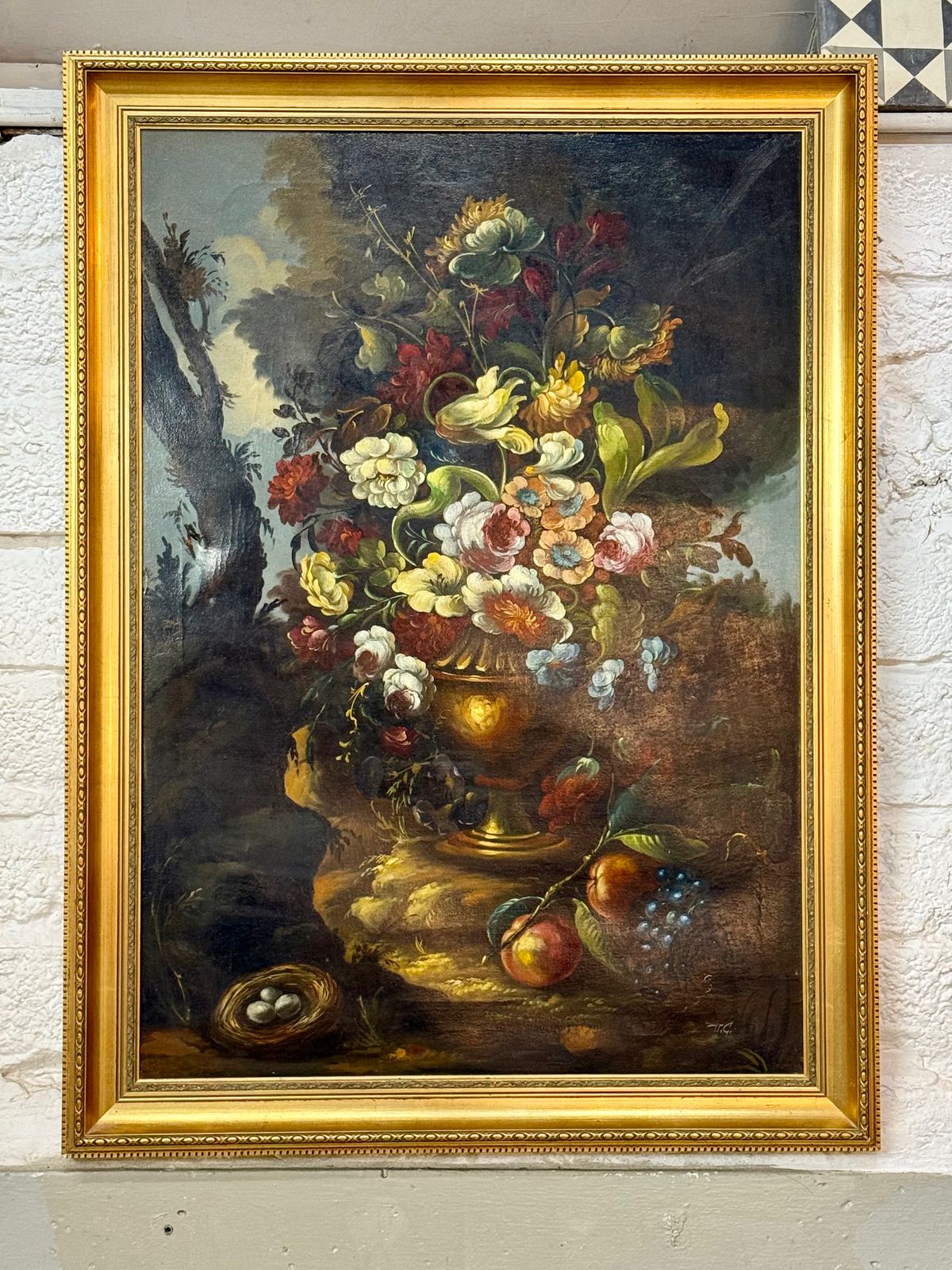 Art Large Oil On Canvas In The Manner Of Jan Van Huysum Floral Fine Art Painting photo