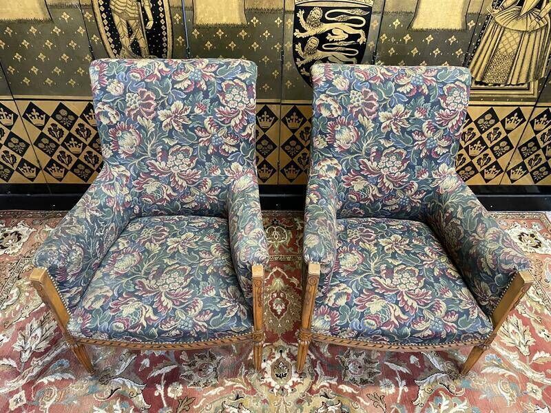 Pair Of Louis XVI Style Armchairs   Bergeres With Flowers photo vinterior