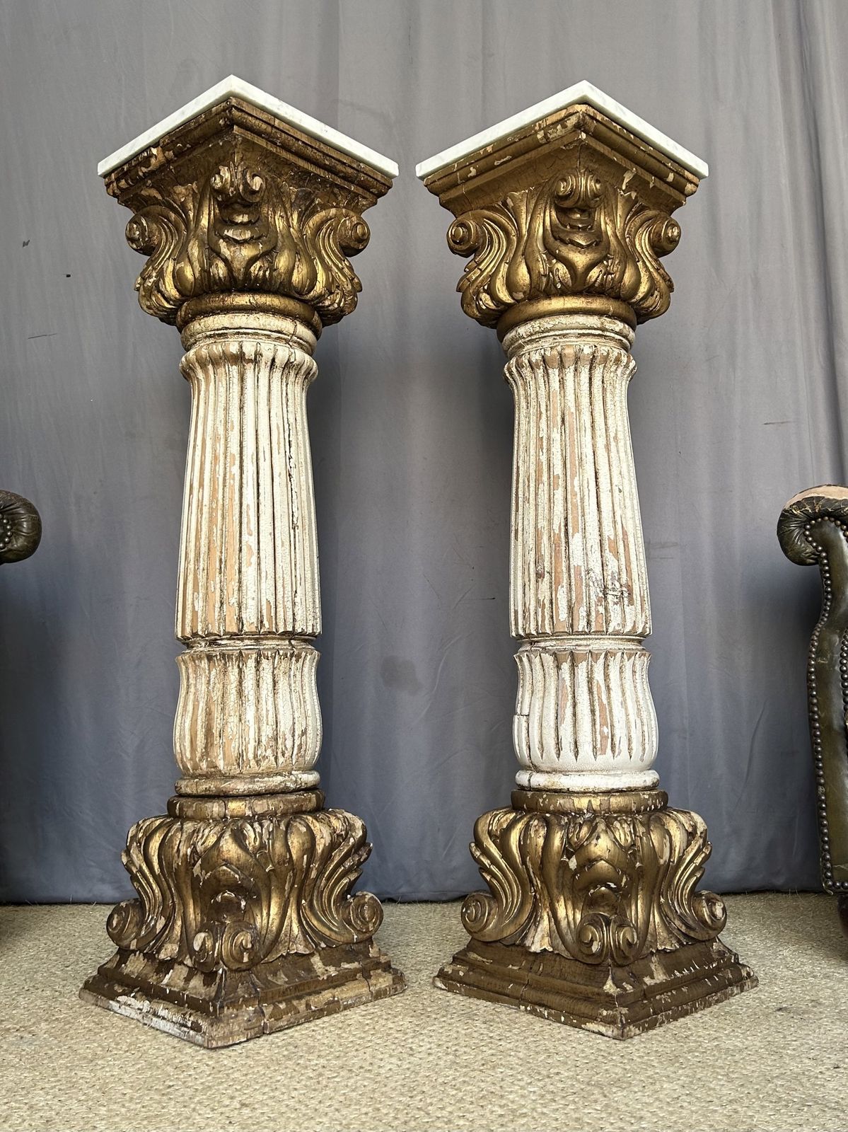 Pair Of Antique French Column Pillars Plant Stands photo furniture
