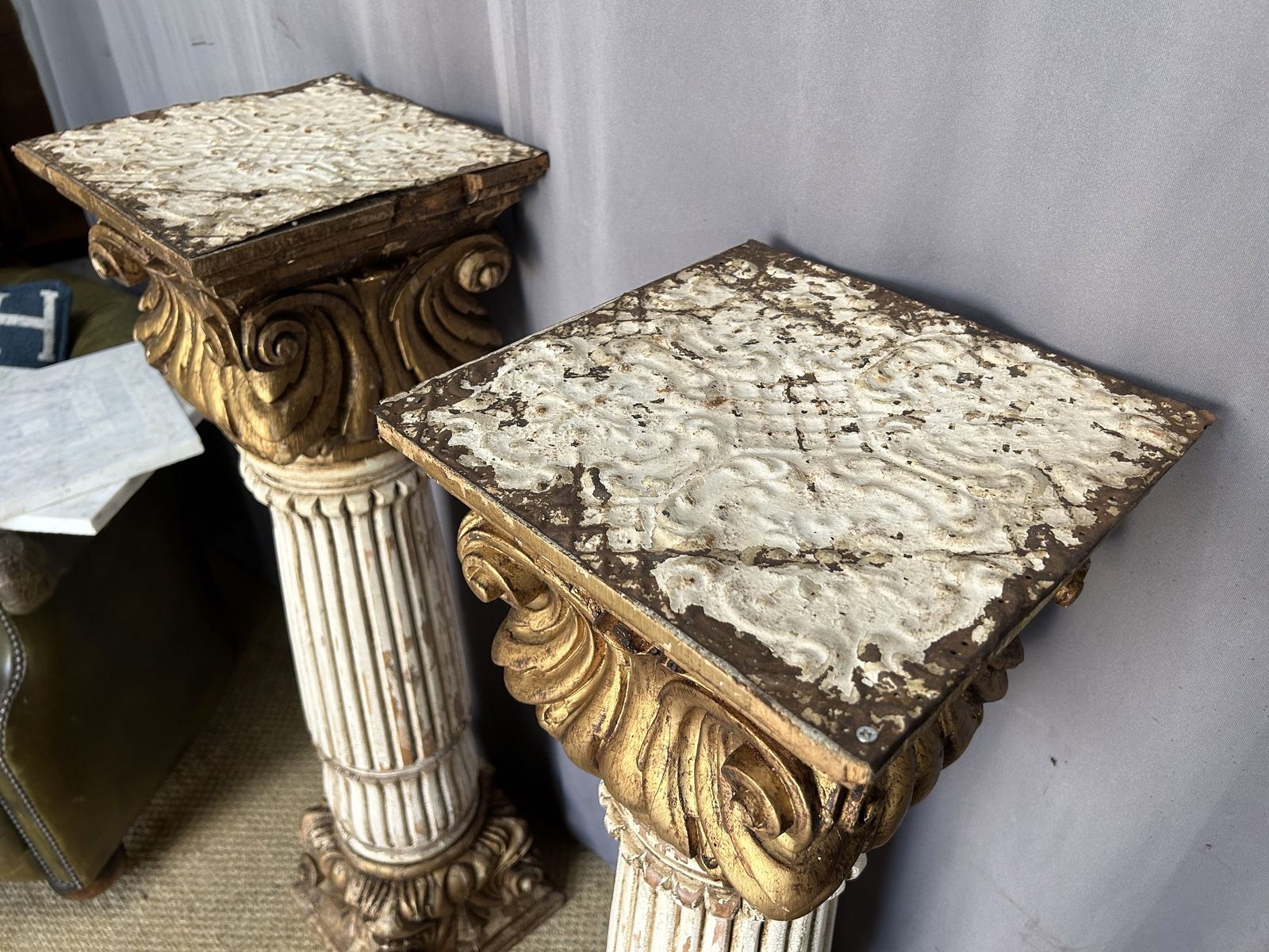 Pair Of Antique French Column Pillars Plant Stands photo Home Decor
