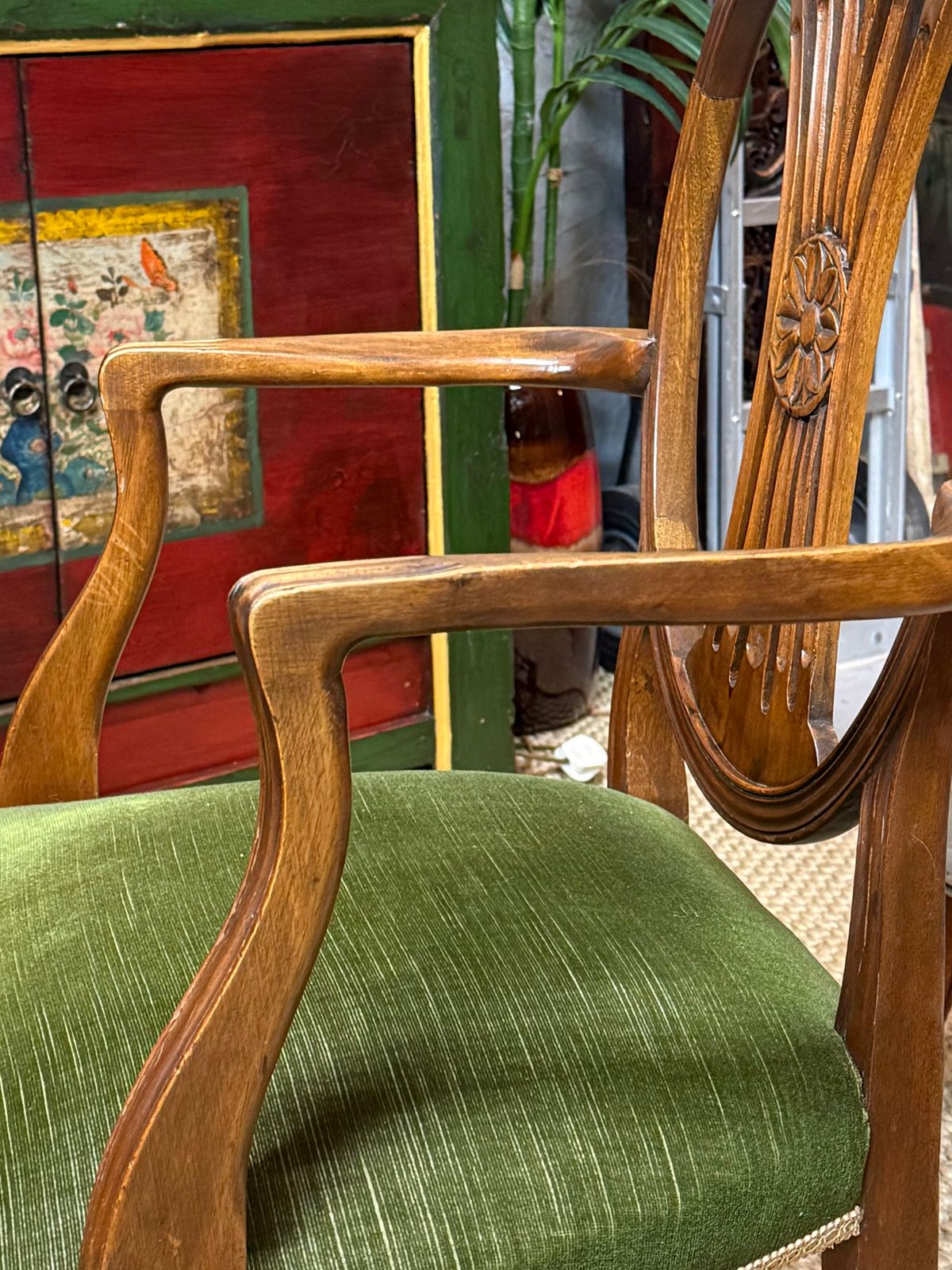 photo buy Set Of 8 Mahogany Dining Chairs Green Velvet Upholstered Dining Chairs