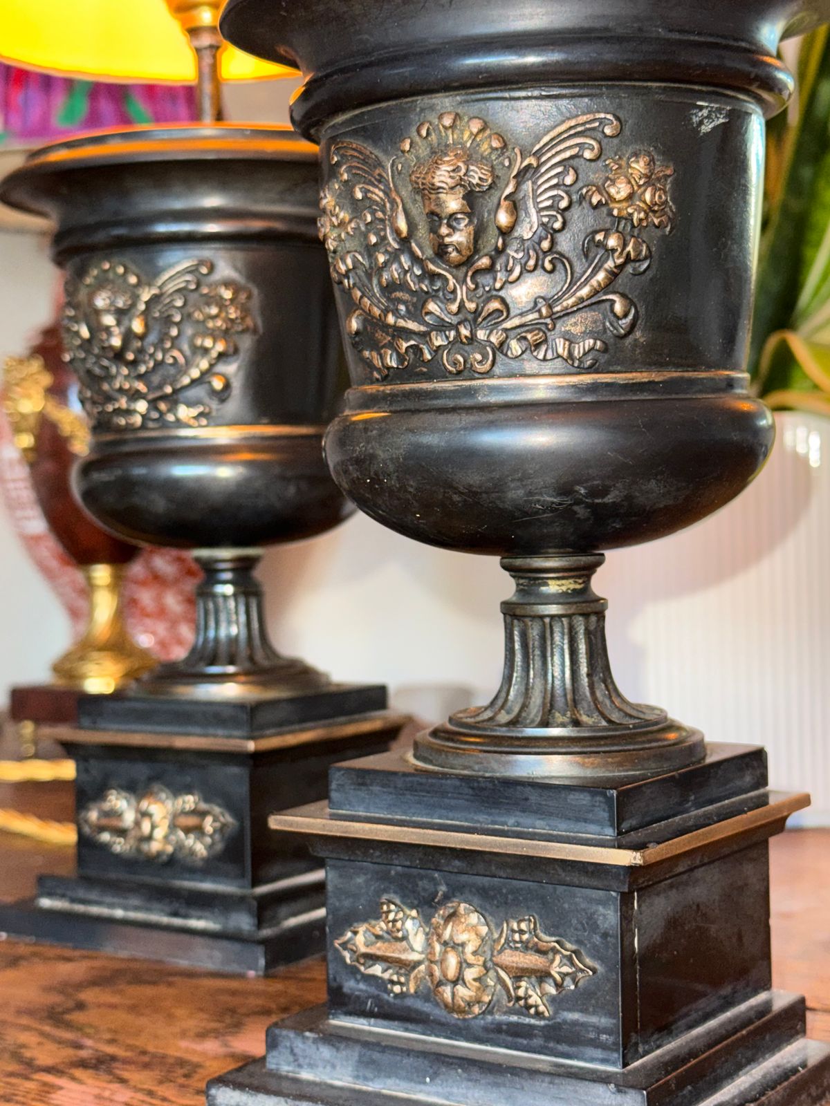 Pair Of Small Urn Lamps Black Table Lamps Pooky Lampshades photo furniture