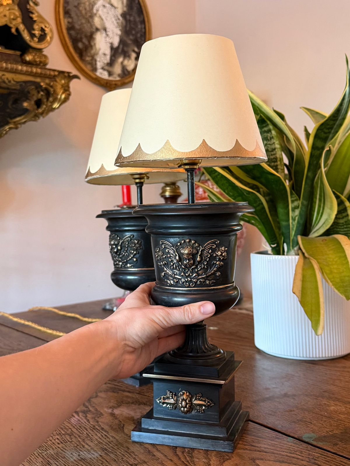 Pair Of Small Urn Lamps Black Table Lamps Pooky Lampshades photo Lighting