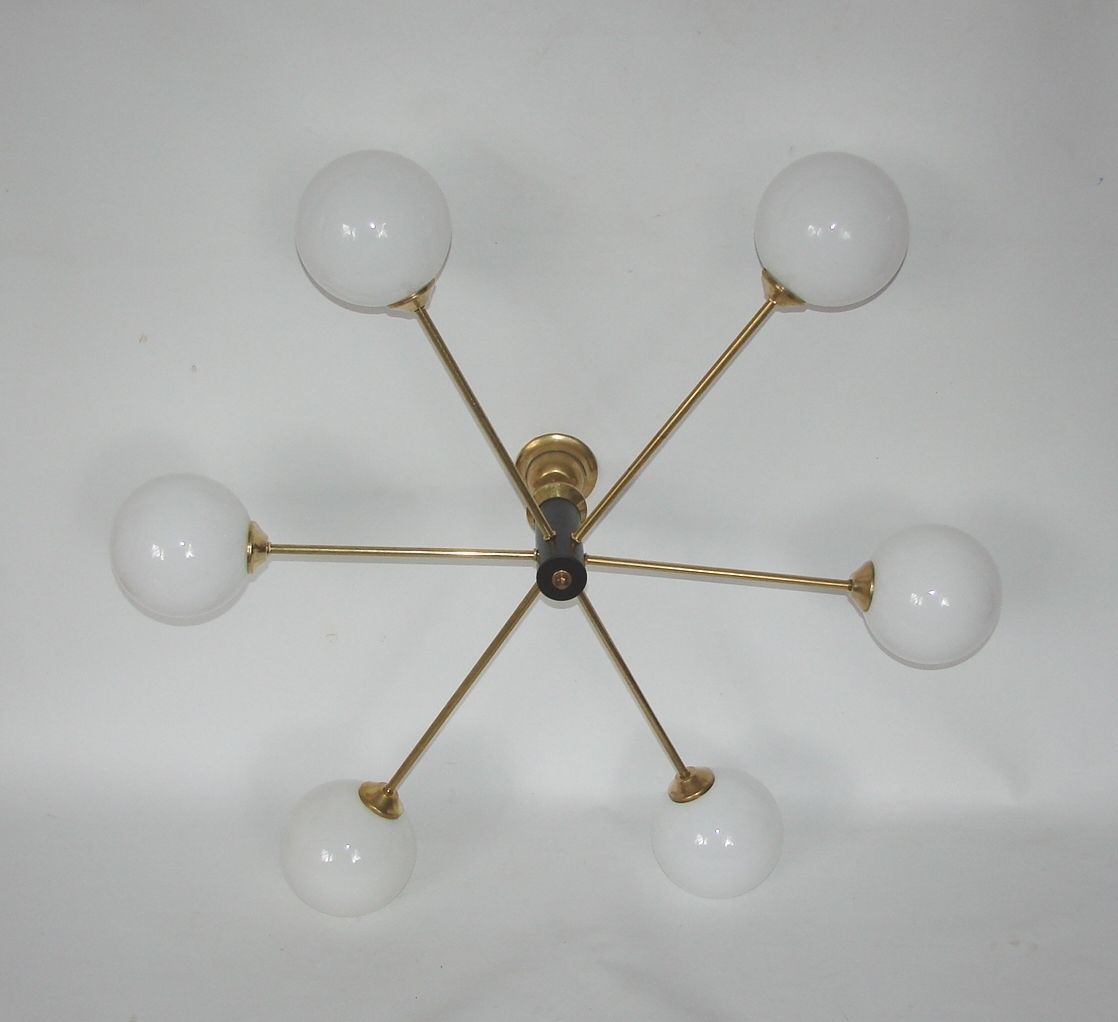 Stilnovo 1960s Style Chandelier | Brass, Glass And Metal photo furniture