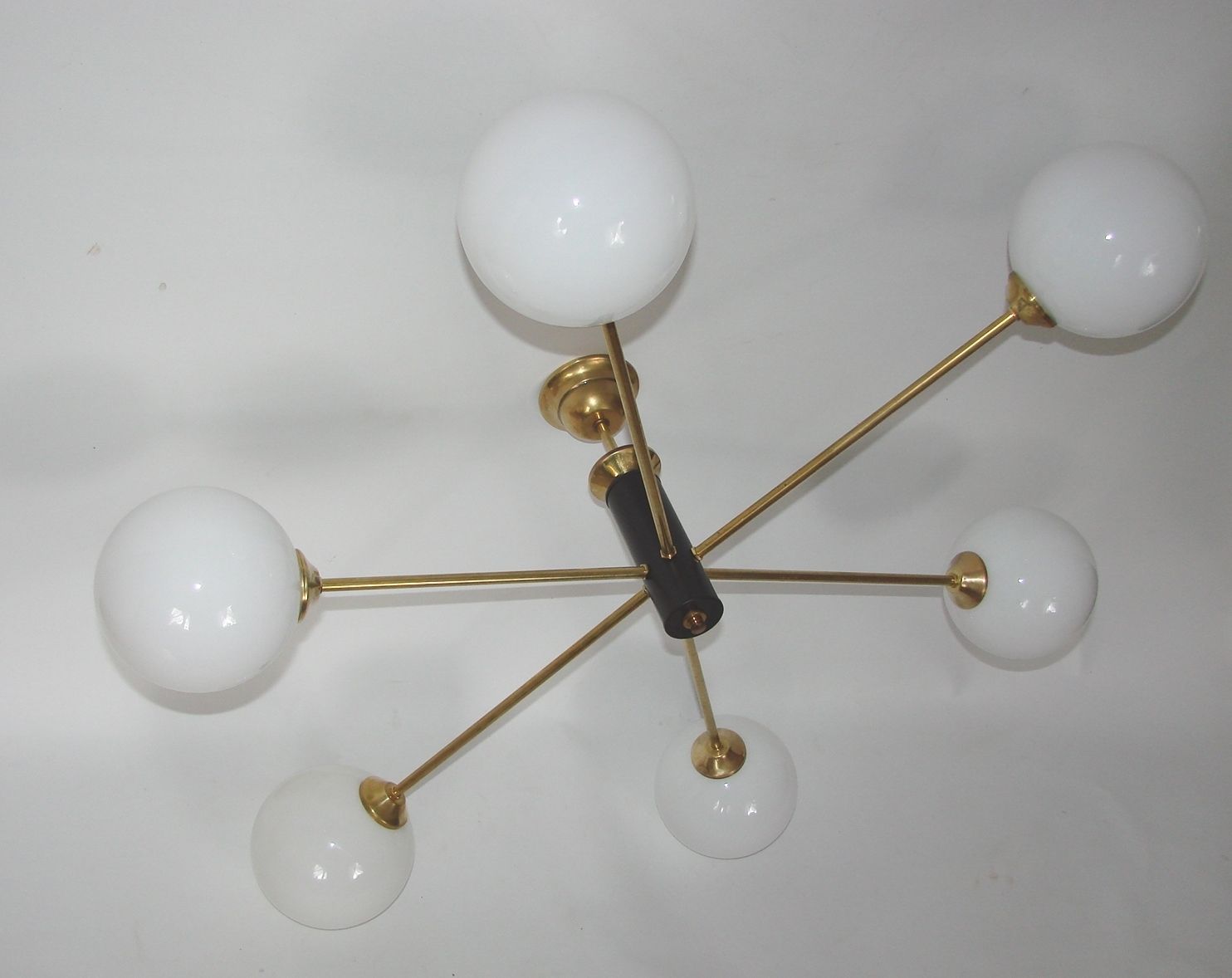 Stilnovo 1960s stijl hanglamp | Messing, glas en metaal photo vintage