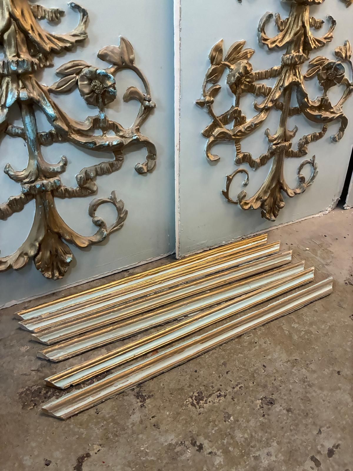 Four Decorative French Antique Style Louis XVI Gilt Wall Panelling Panels photo 595.0