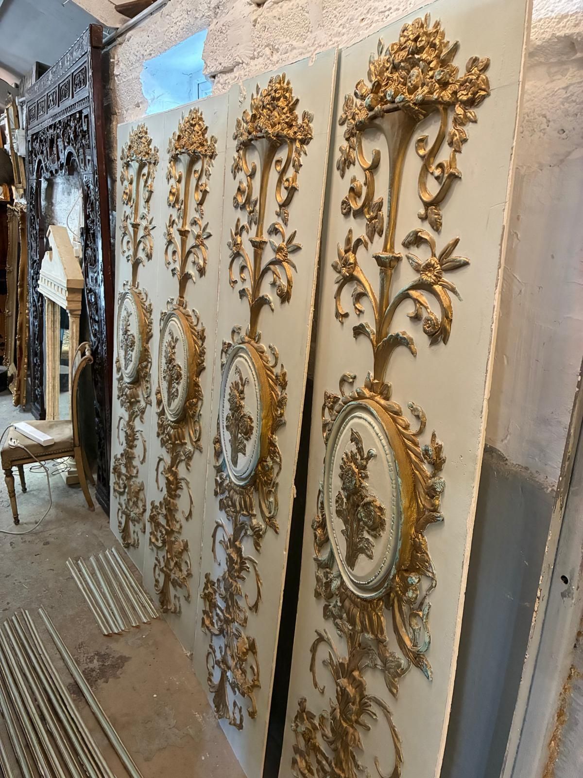 Art Four Decorative French Antique Style Louis XVI Gilt Wall Panelling Panels photo