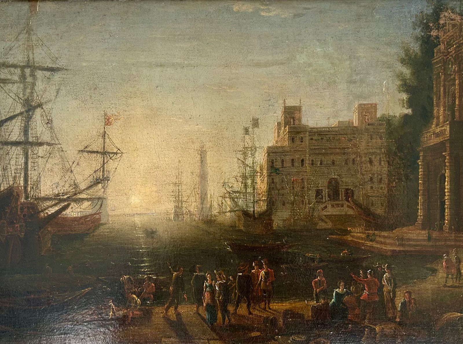 Fine Art Harbour Oil Painting After Claude Lorrain photo furniture