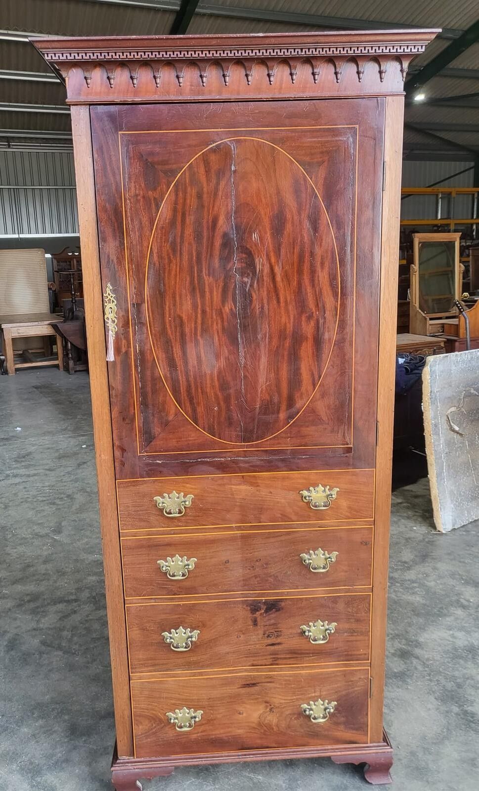 Antique Inlaid Mahogany Single Slim Wardrobe Cupboard photo vinterior