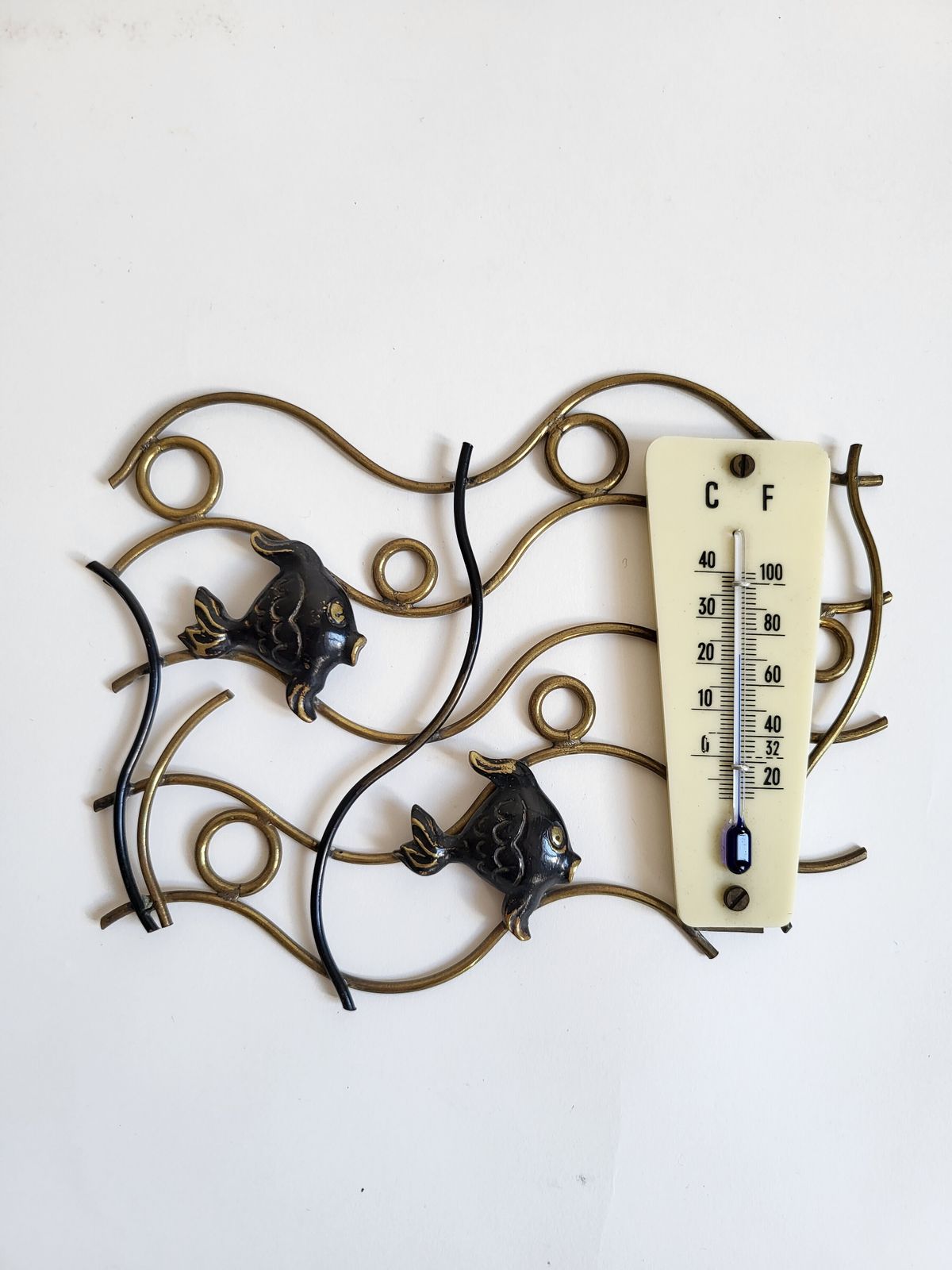 Mid Century Modern Brass Thermometer "Aquarium" By Walter Bosse, Austria, 1950s photo furniture