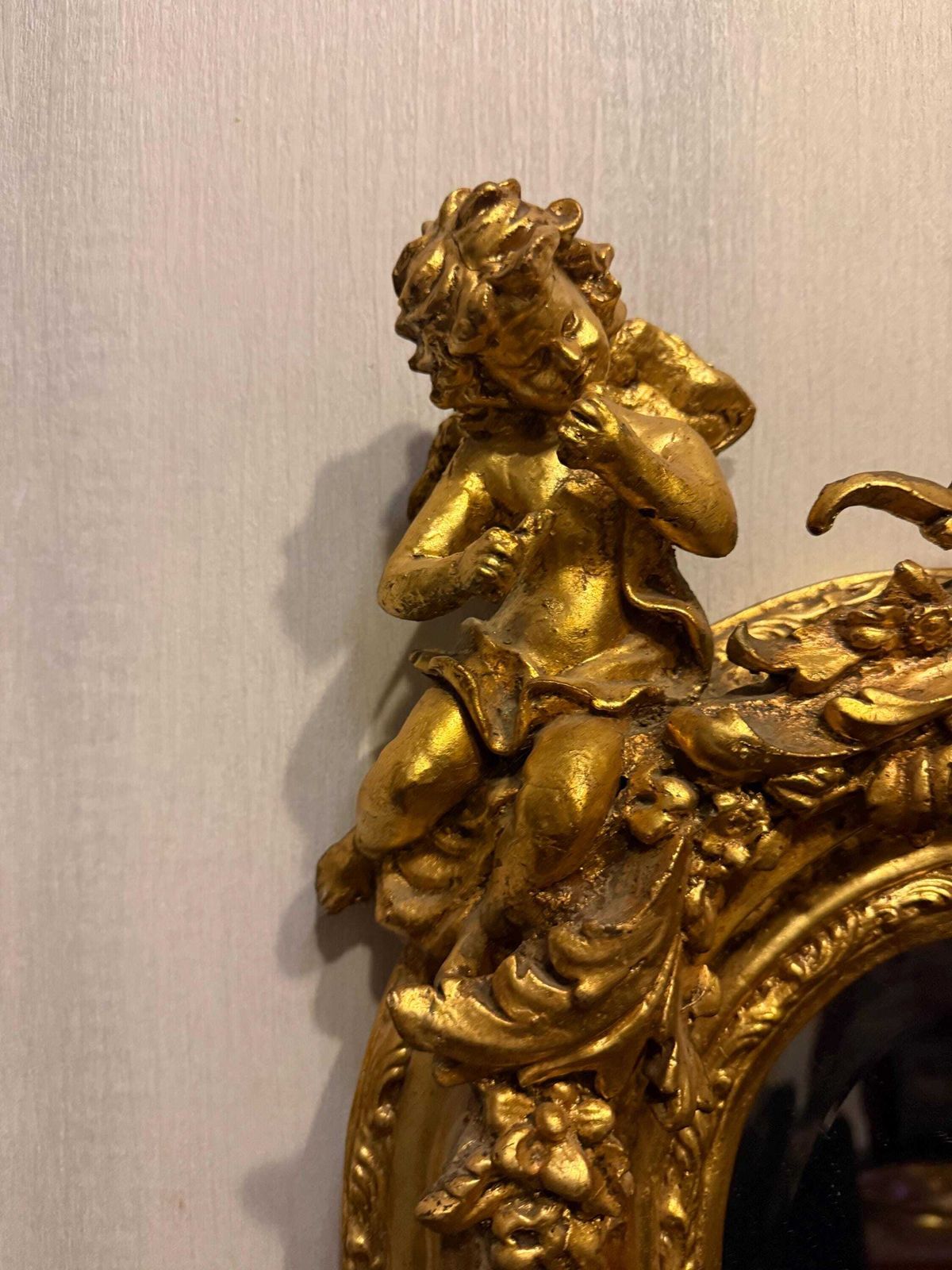 Gilt Wood French Mirror With Cherub Detail photo 595.0