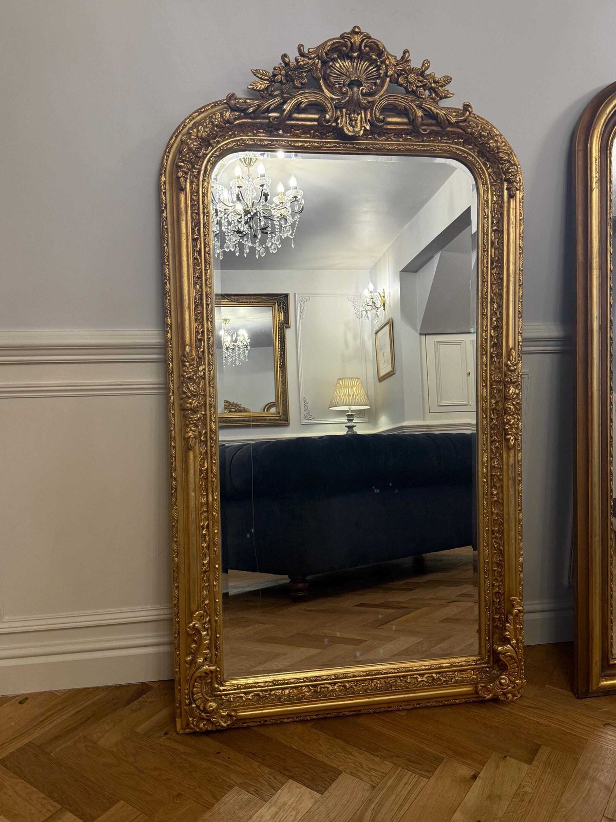Carved Gilt Wood French Style Mirror, Decorative Beveled Glass photo for sale