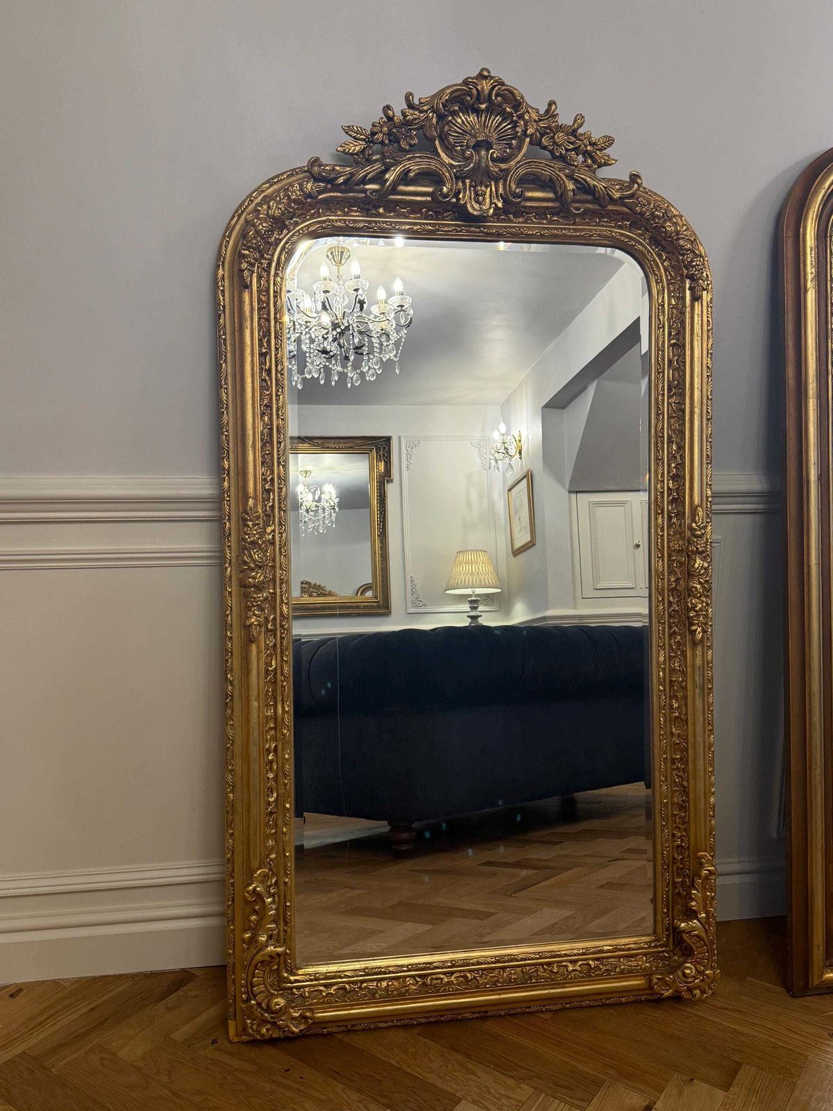 Carved Gilt Wood French Style Mirror, Decorative Beveled Glass photo 550.0