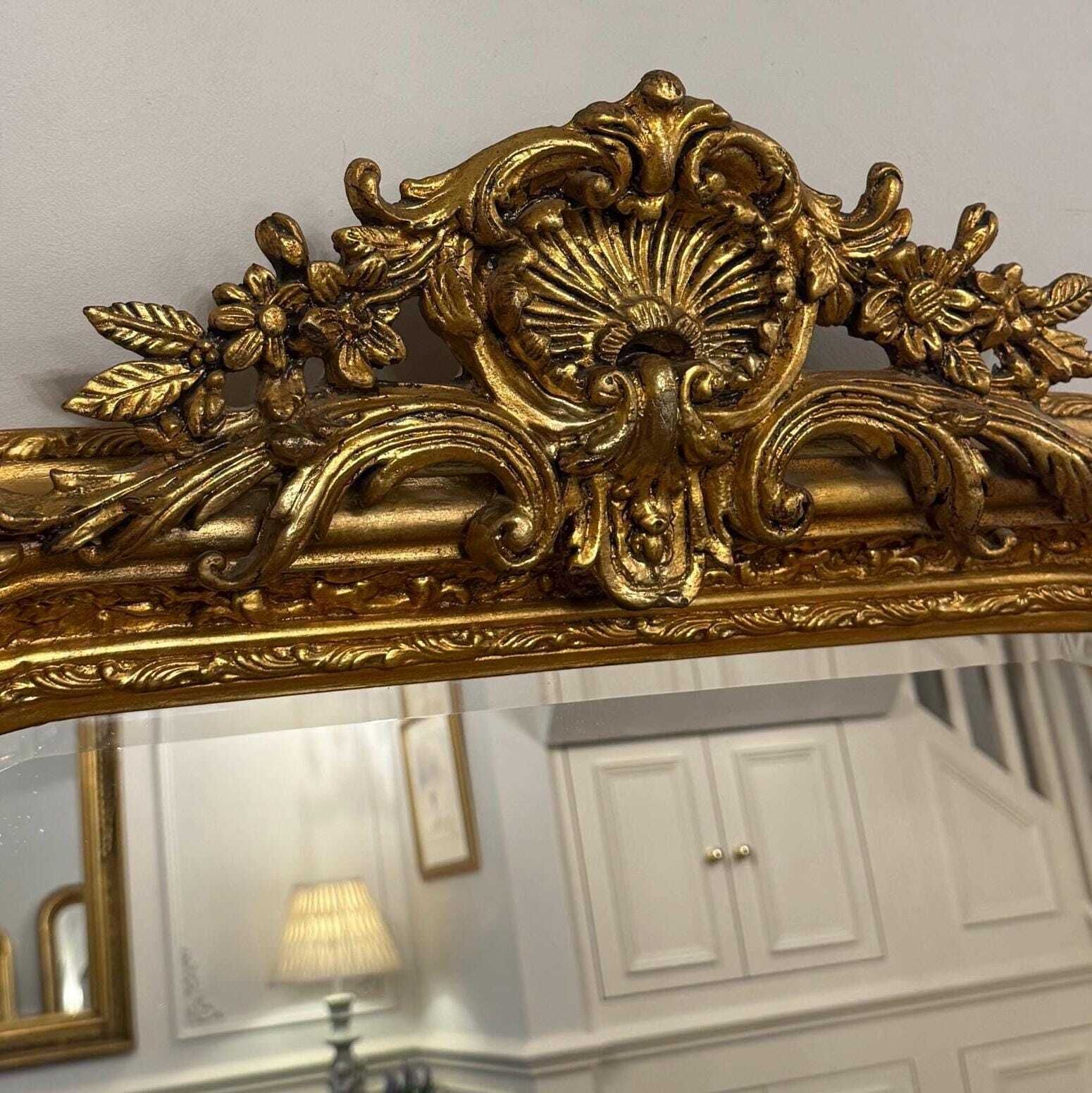Carved Gilt Wood French Style Mirror, Decorative Beveled Glass photo vintage