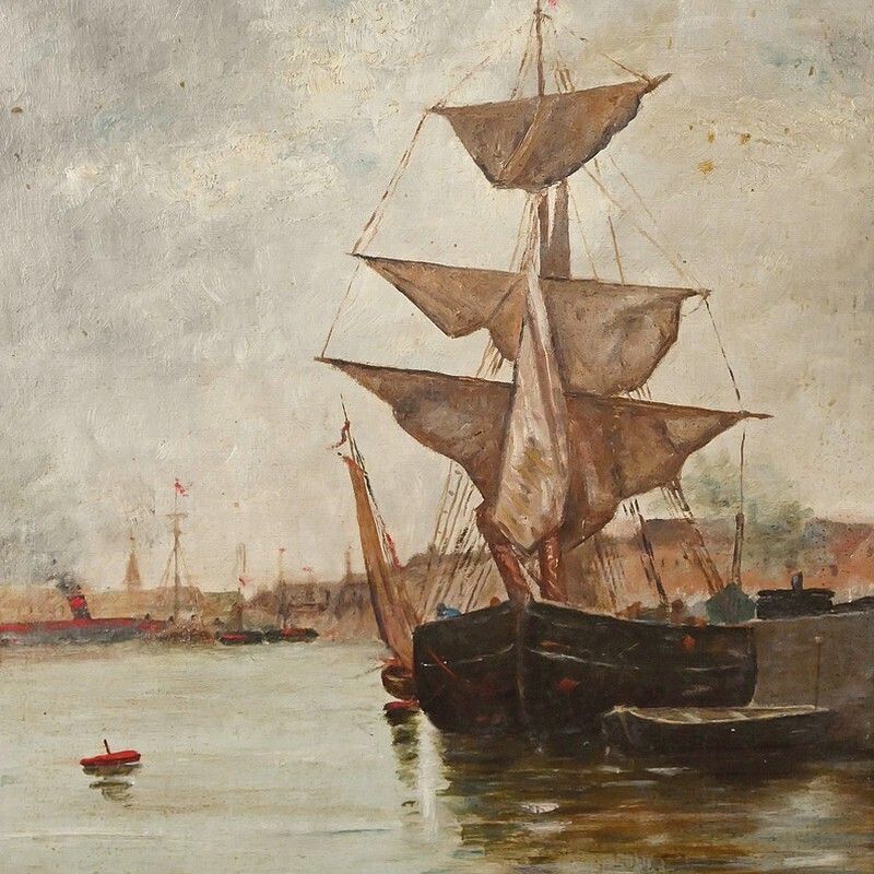 Painting "Sailboat On A Calm Sea", Oil On Canvas – Late 19th Century photo furniture