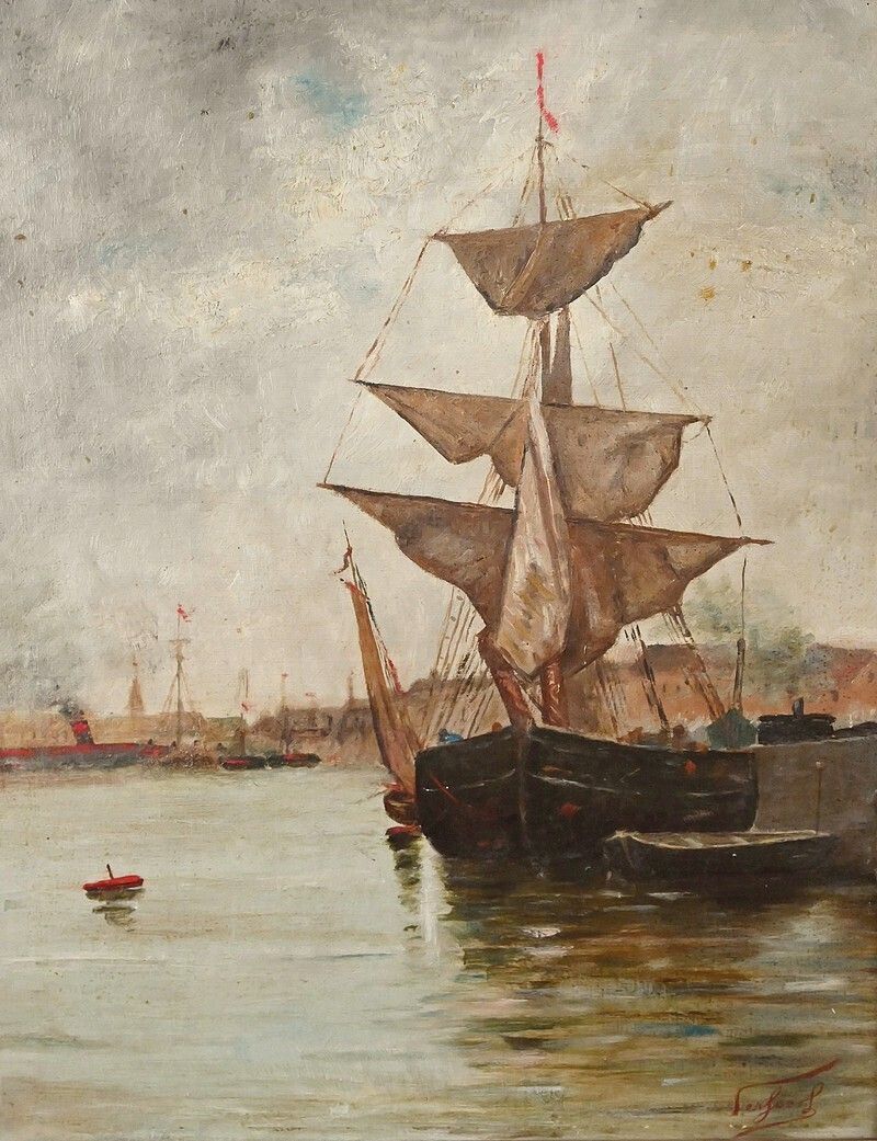 Painting "Sailboat On A Calm Sea", Oil On Canvas – Late 19th Century photo vinterior