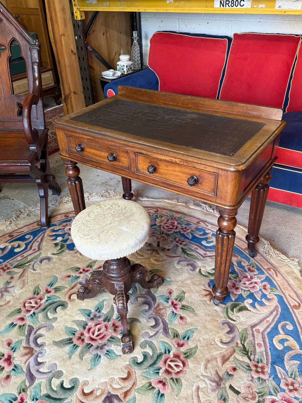 Antique Mahogany Leather Topped Desk Ladies Vanity Table photo furniture