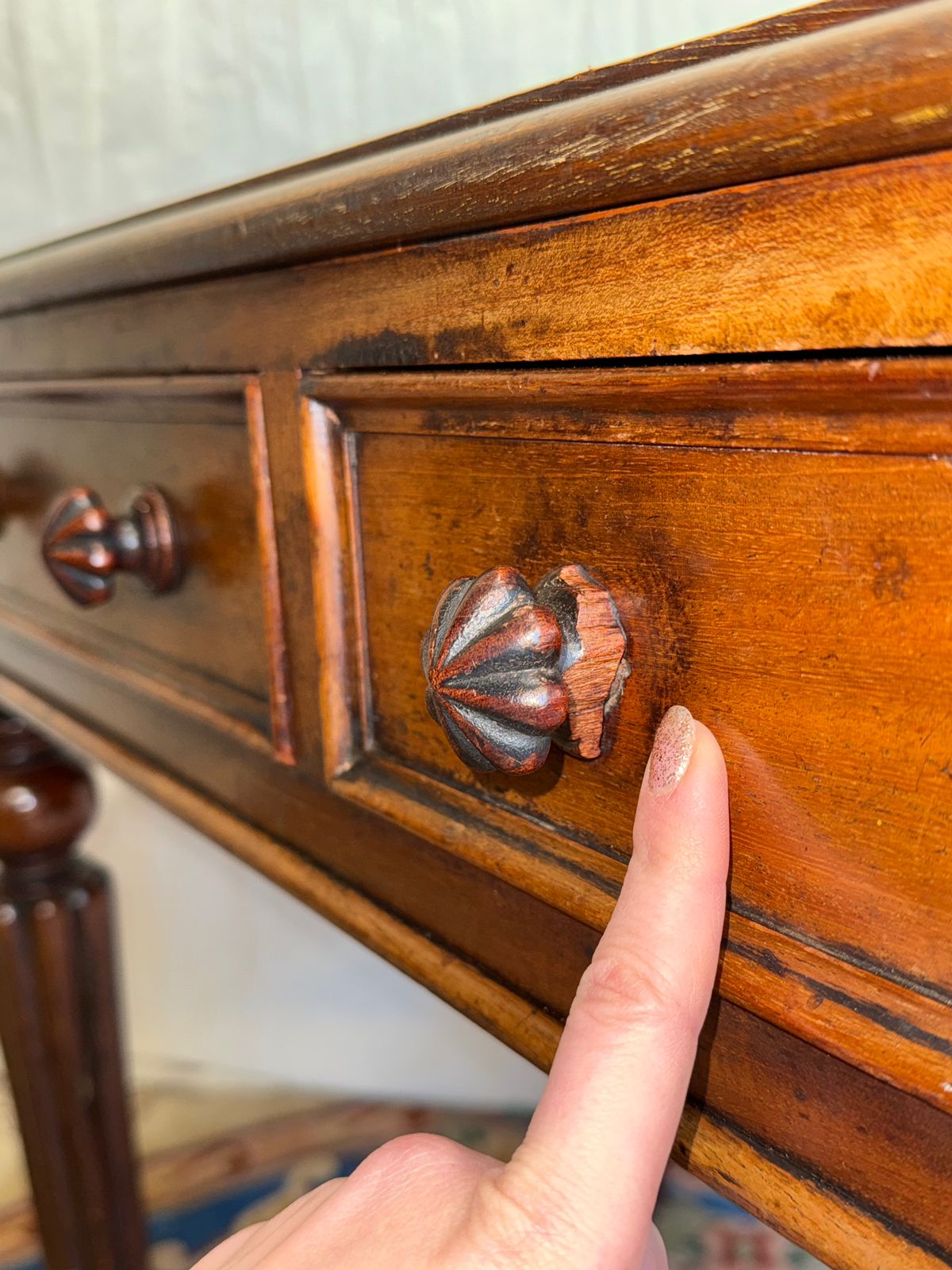 Antique Mahogany Leather Topped Desk Ladies Vanity Table photo vinterior