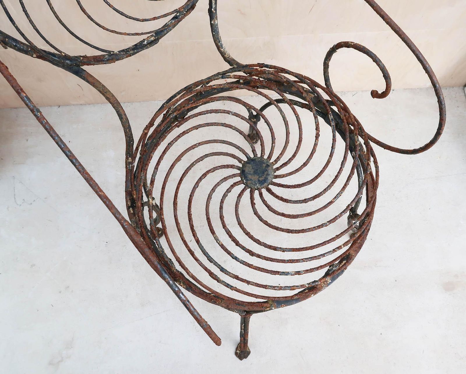 Antique Wrought Iron Garden Chair With Spiral Pinwheel Design. English C.1870 photo Garden Furniture