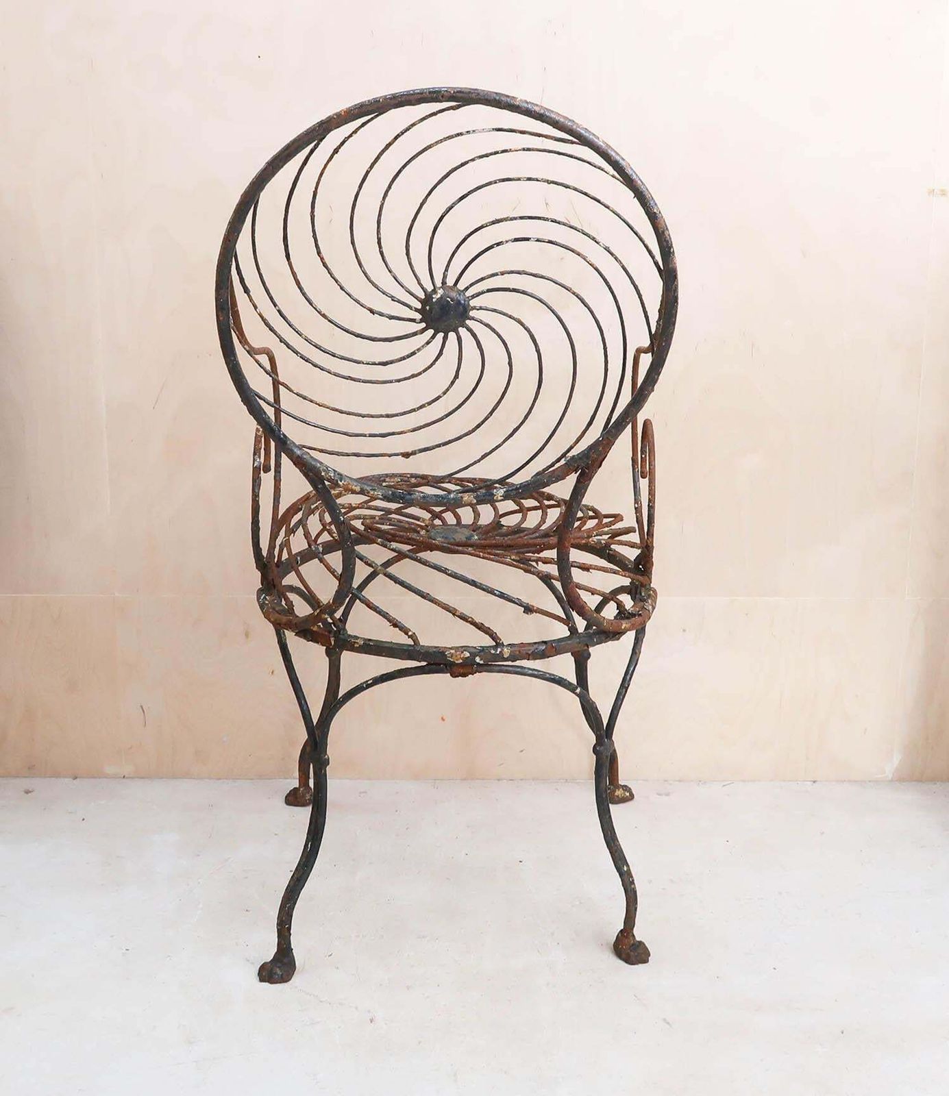 Antique Wrought Iron Garden Chair With Spiral Pinwheel Design. English C.1870 photo vinterior