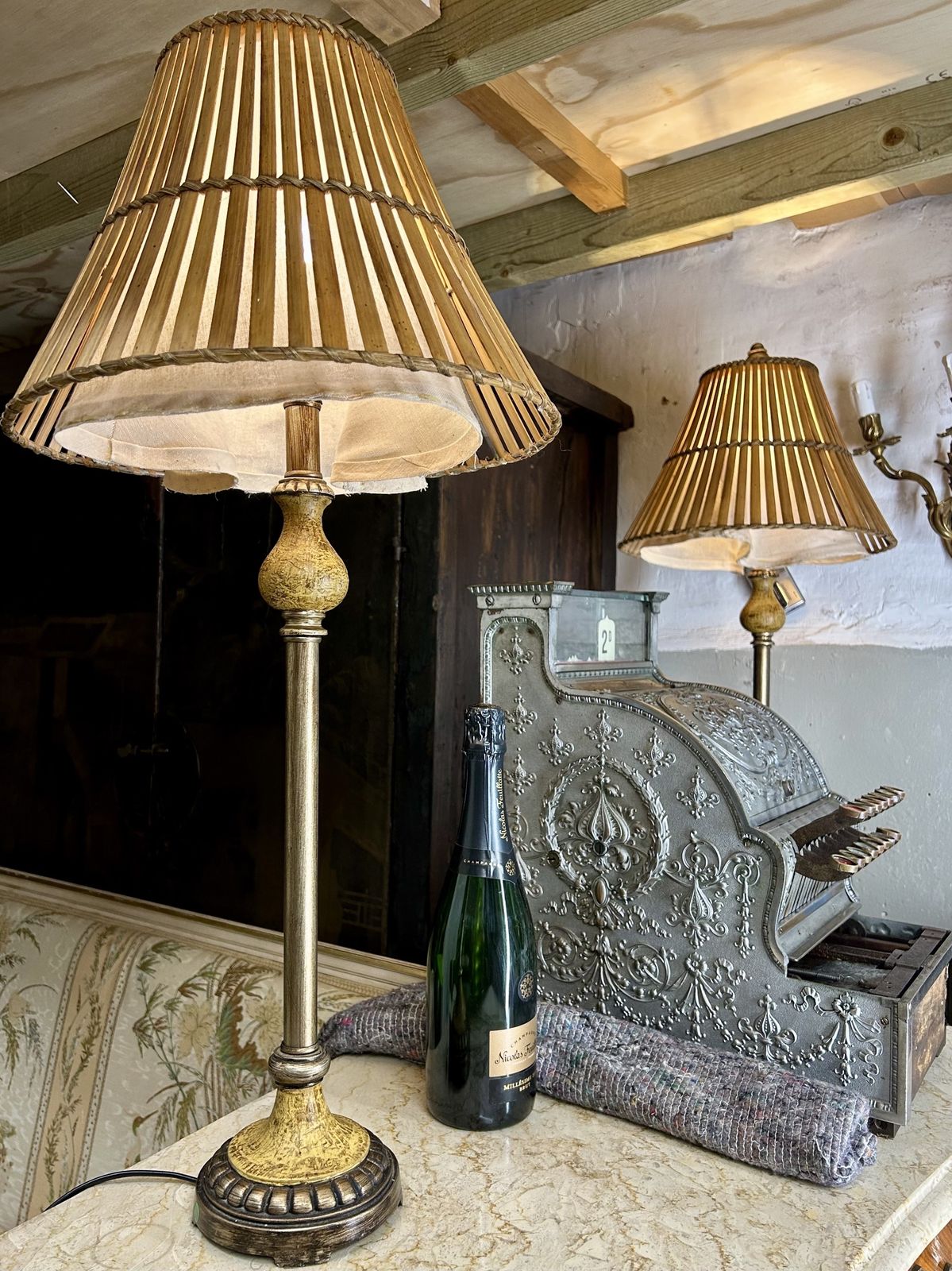 Pair Of Designer Hill Interiors Lamps Table Light Lamps Rattan Lights photo furniture