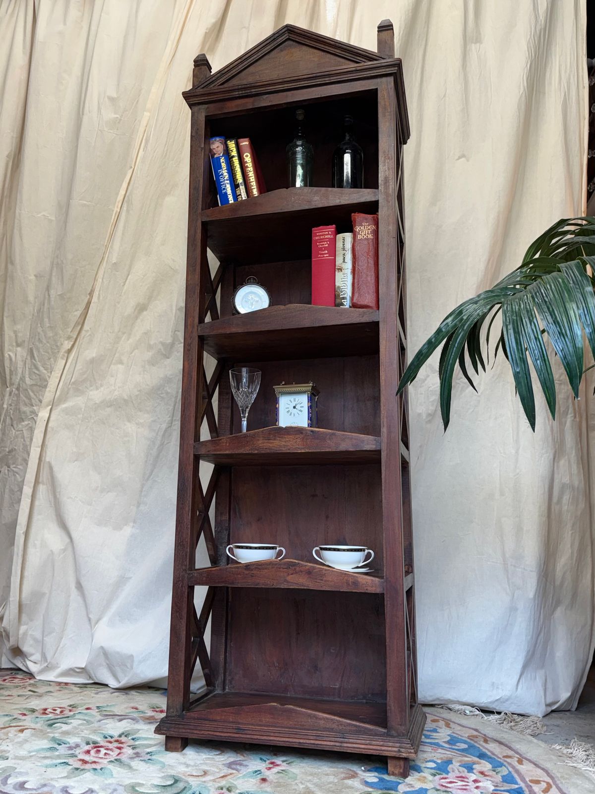 Hardwood Indian Bookcase Rustic Wood Shelves photo furniture