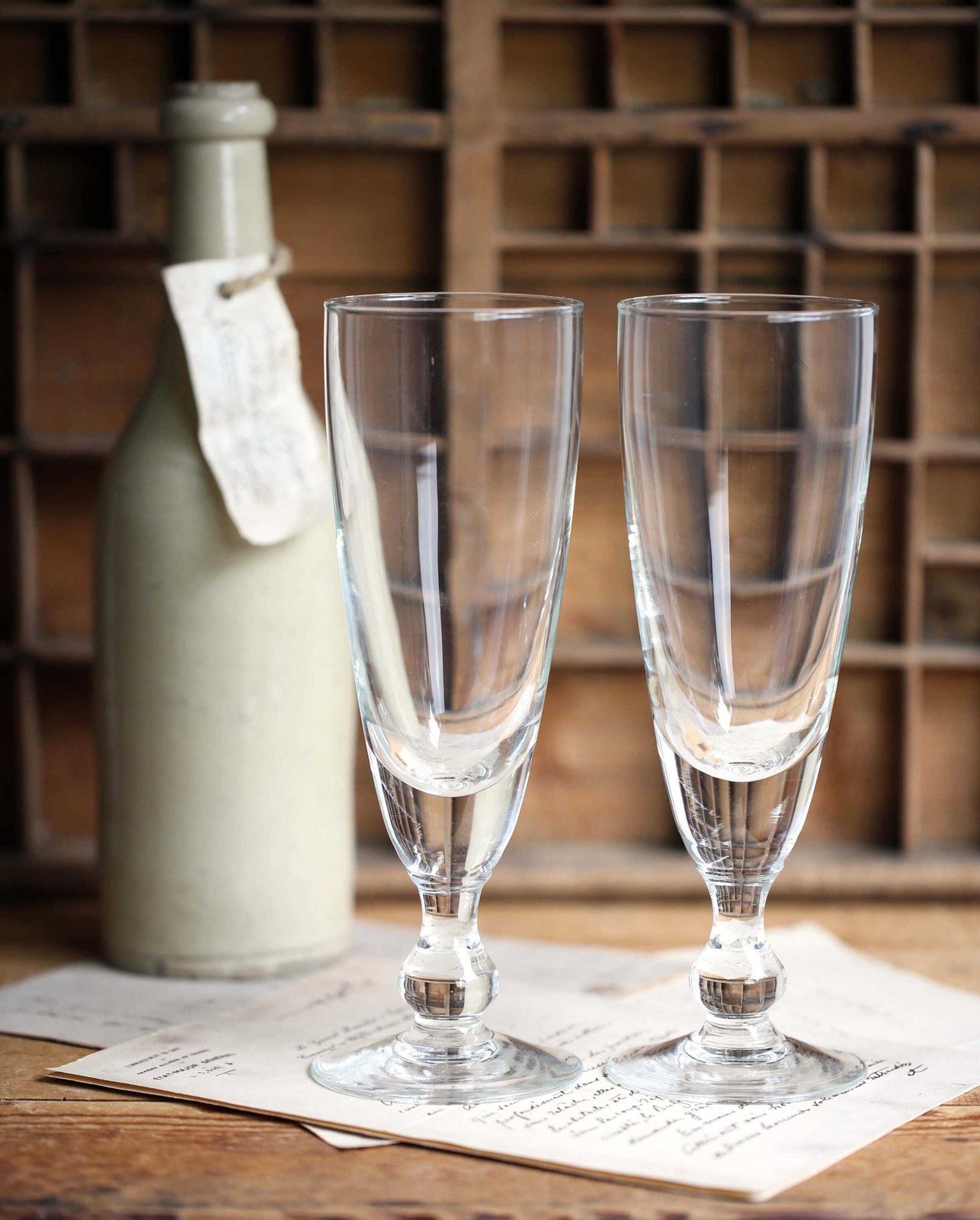 Pair Of Large Antique French Beer Glasses Handblown Glass Large Mazagrans photo for sale