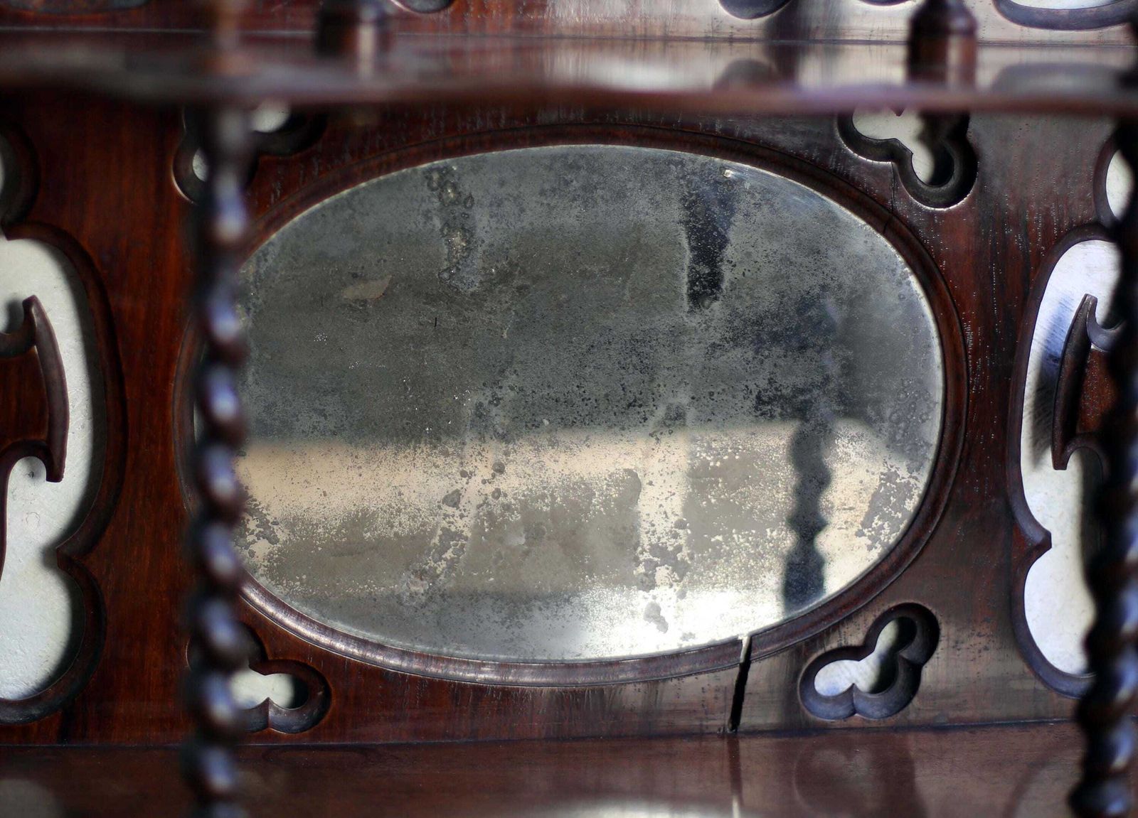 Antique Barely Twist Shelves French Art Nouveau Carved Wooden Shelf Mercury Glass Mirror photo Home Decor