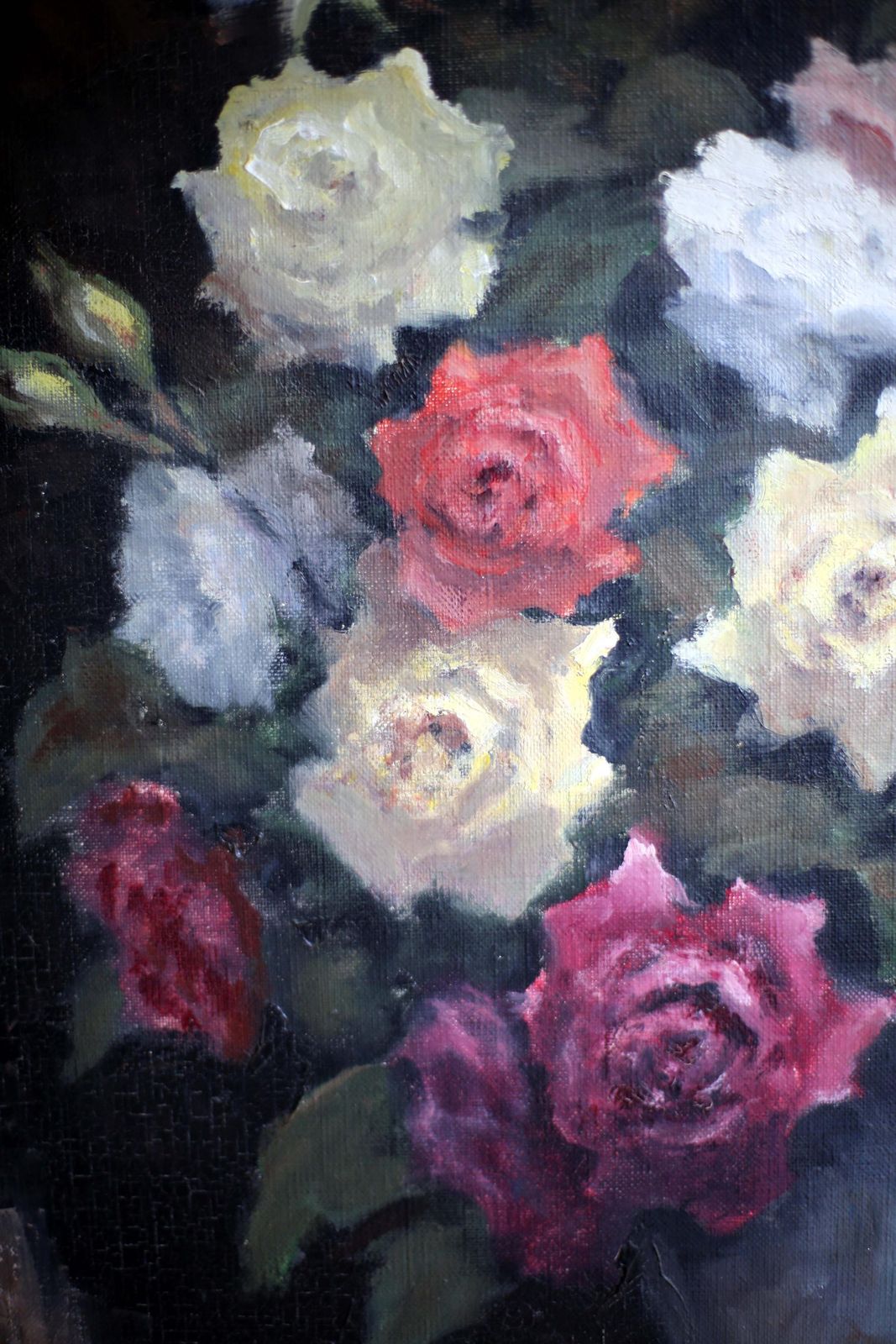 Original Adrien Ravallec Still Life Oil Painting Roses On Canvas Antique Floral Art photo 295.0