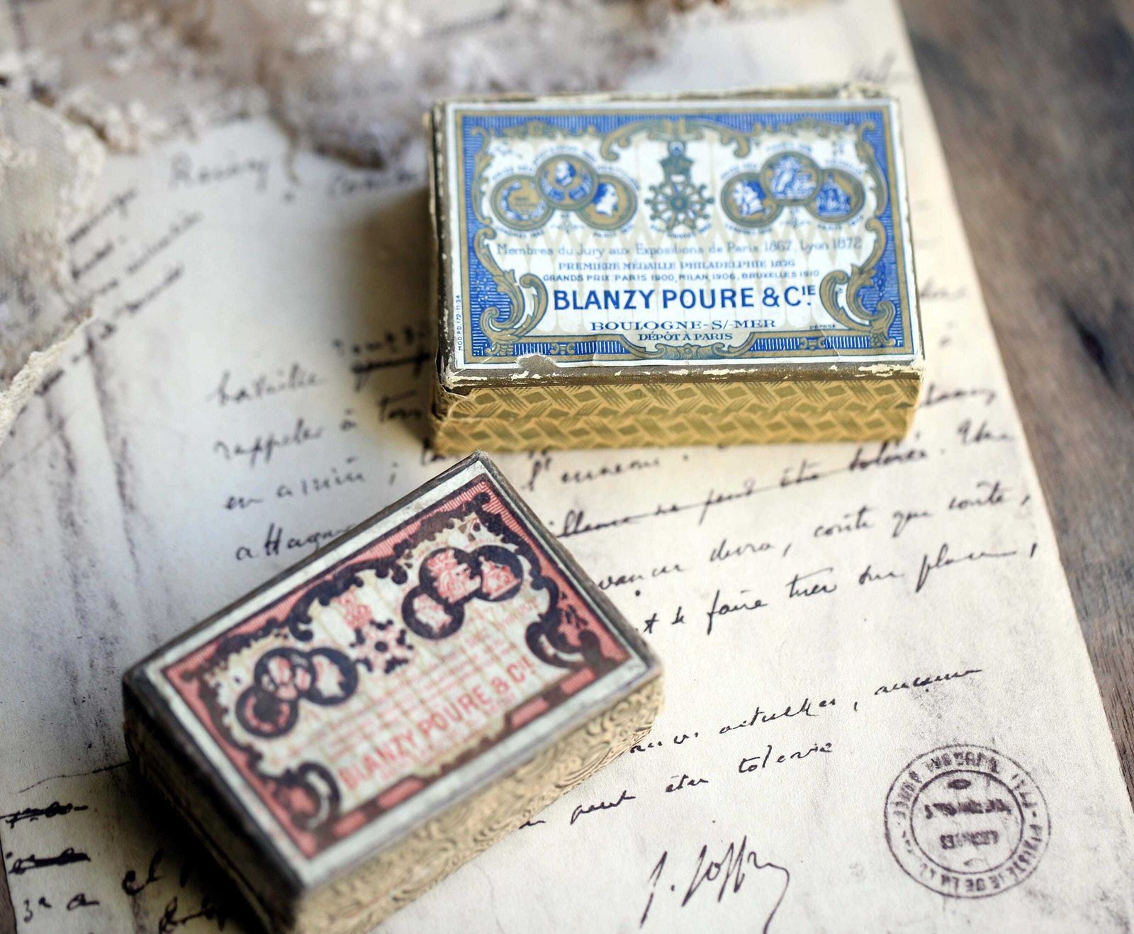 Home Decor 2 Boxes Of Antique French Ink Pen Nibs Advertising Box Blanzy Poure & Cie photo