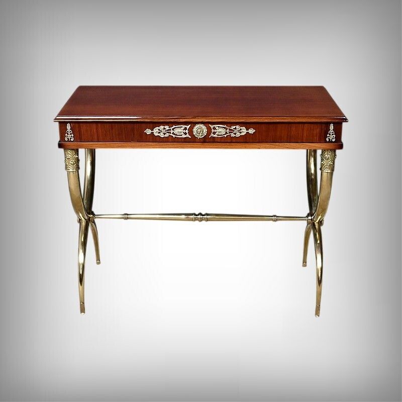 Mahogany Veneer Console Table, Empire Style – First Half Of The 20th Century
