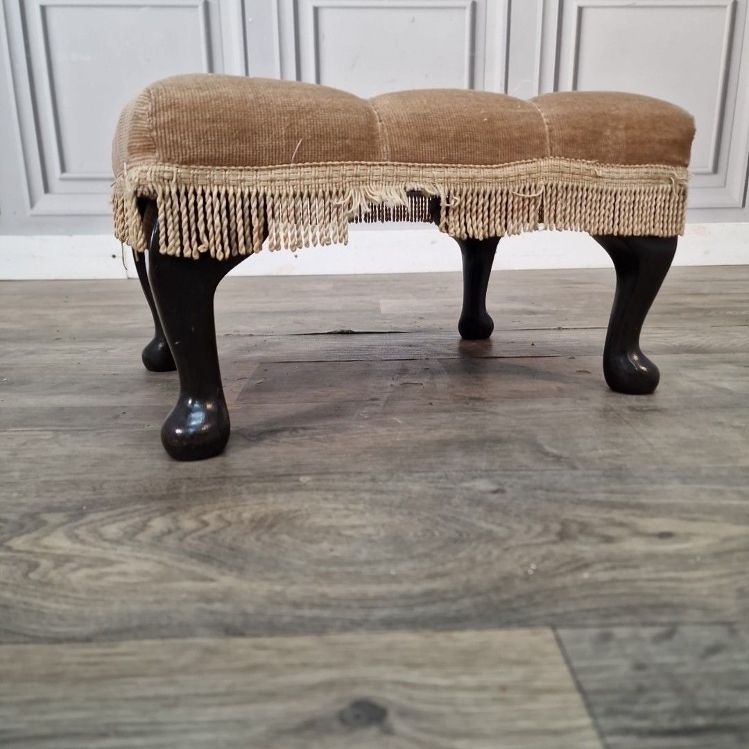 Vintage Tufted Foot Stool Queen Anne Style Upholstered Ottoman For Restoration photo for sale