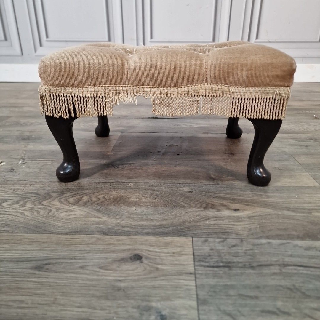 Vintage Tufted Foot Stool Queen Anne Style Upholstered Ottoman For Restoration photo Furniture