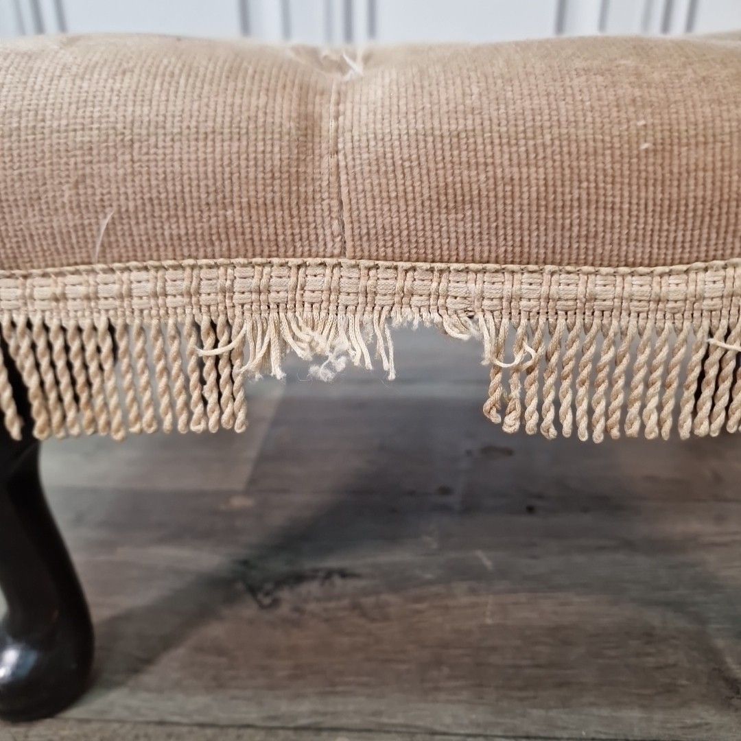 Vintage Tufted Foot Stool Queen Anne Style Upholstered Ottoman For Restoration photo 52.0