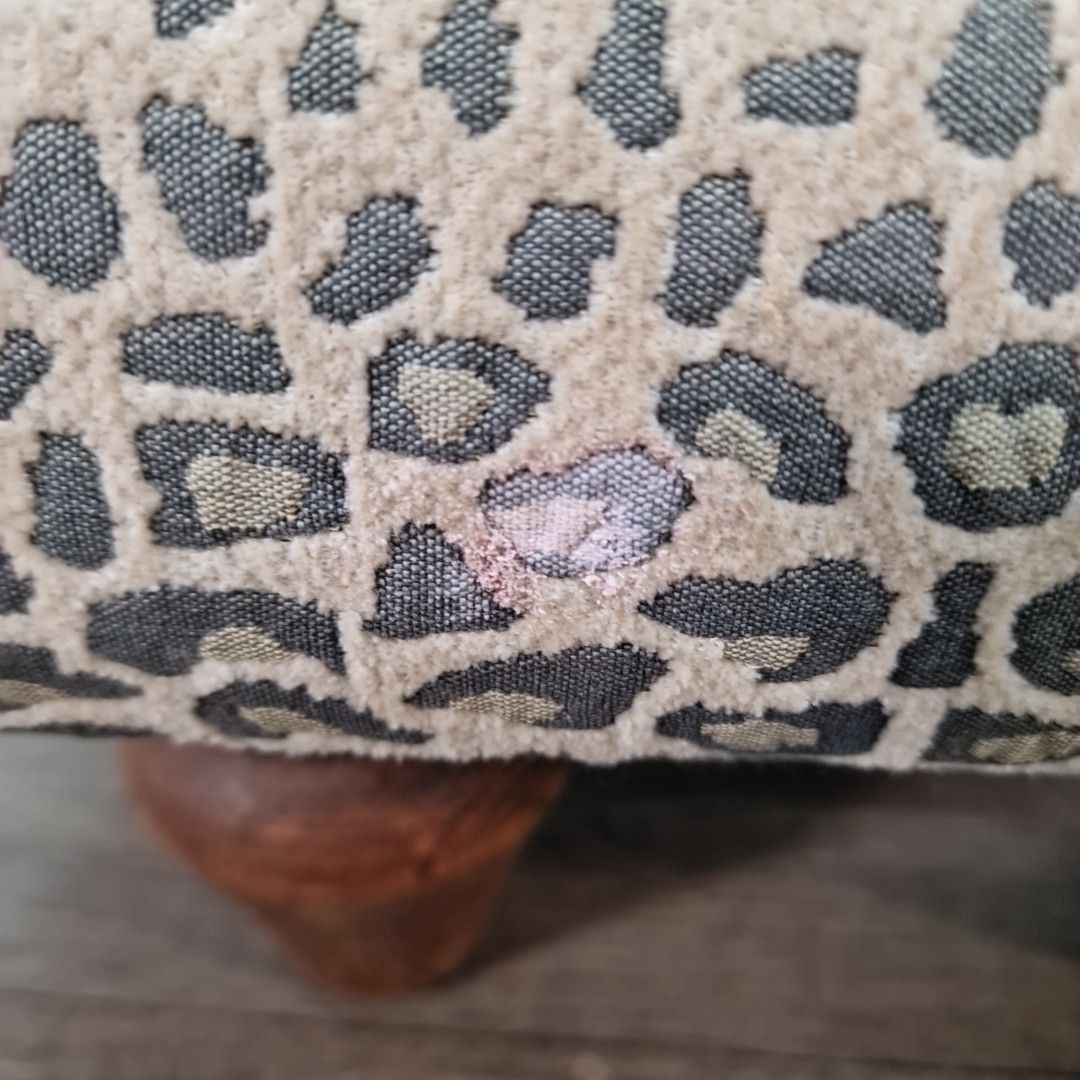 photo for sale Vintage Small Leopard Footstool Upholstered Animal Print Ottoman Stool Pine Feet