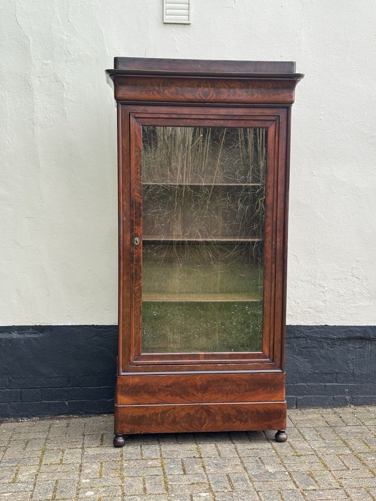 photo furniture Antique Glazed Armoire Display Cabinet French Oak Dark Burle Walnut Exterior