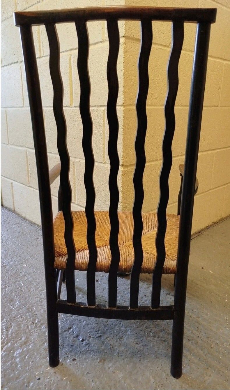 photo furniture Liberty & Co Arts & Crafts Rush Seat Armchair With Wavy Splats C.1900