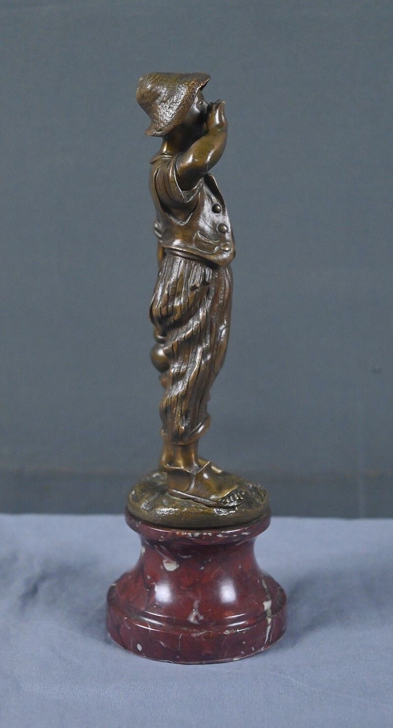 890.0 Bronze Sculpture "The Little Water Carrier" Signed Dubois – Late 19th Century photo