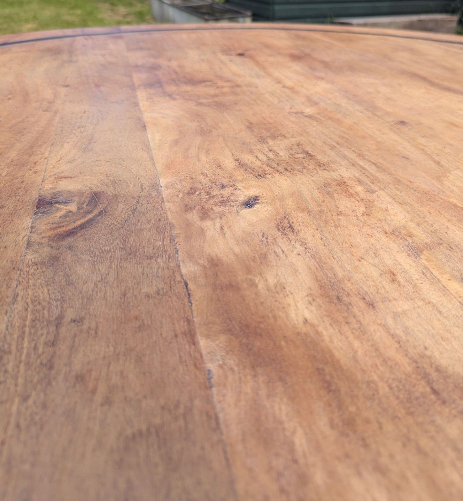 Large Vintage Acacia Wood Round Pedestal Table Delivery Available 0334. photo 1991.0