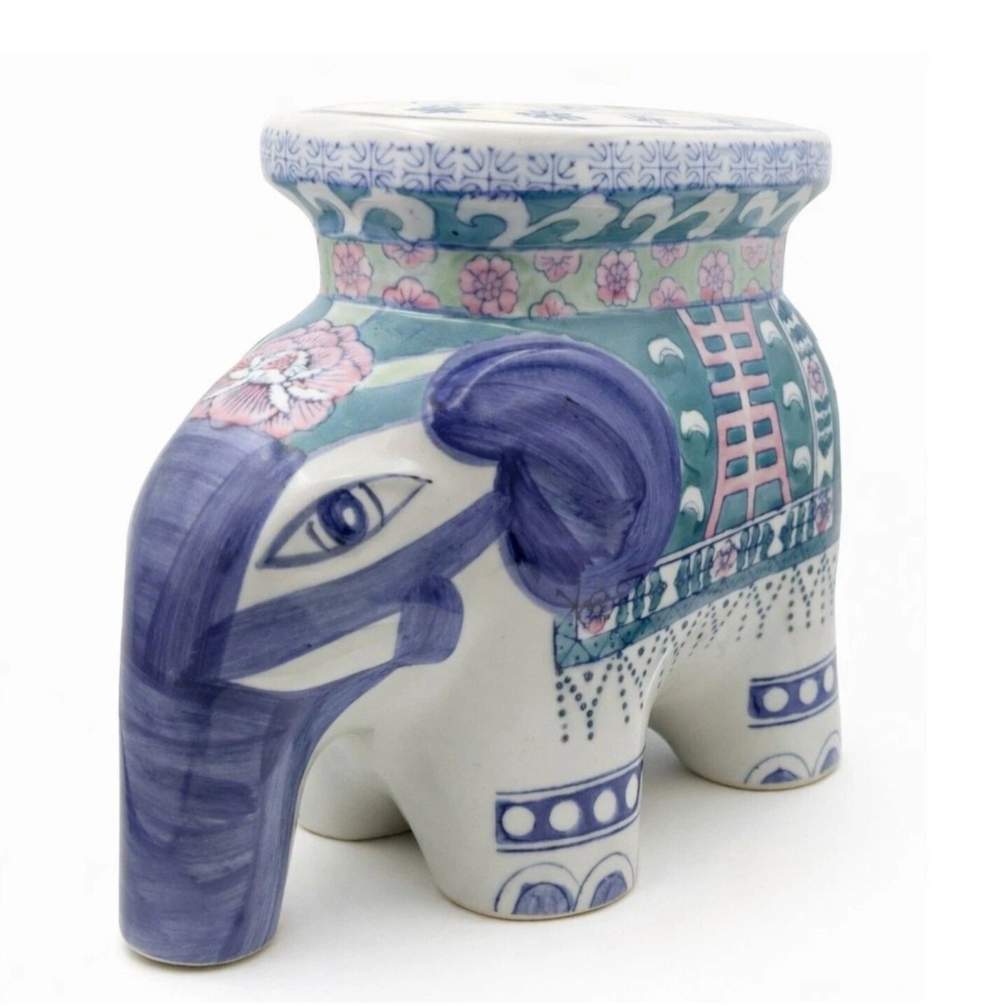 Vintage Chinoiserie Elephant Ceramic Plant Stand Garden Seat Planter Display Stool photo furniture